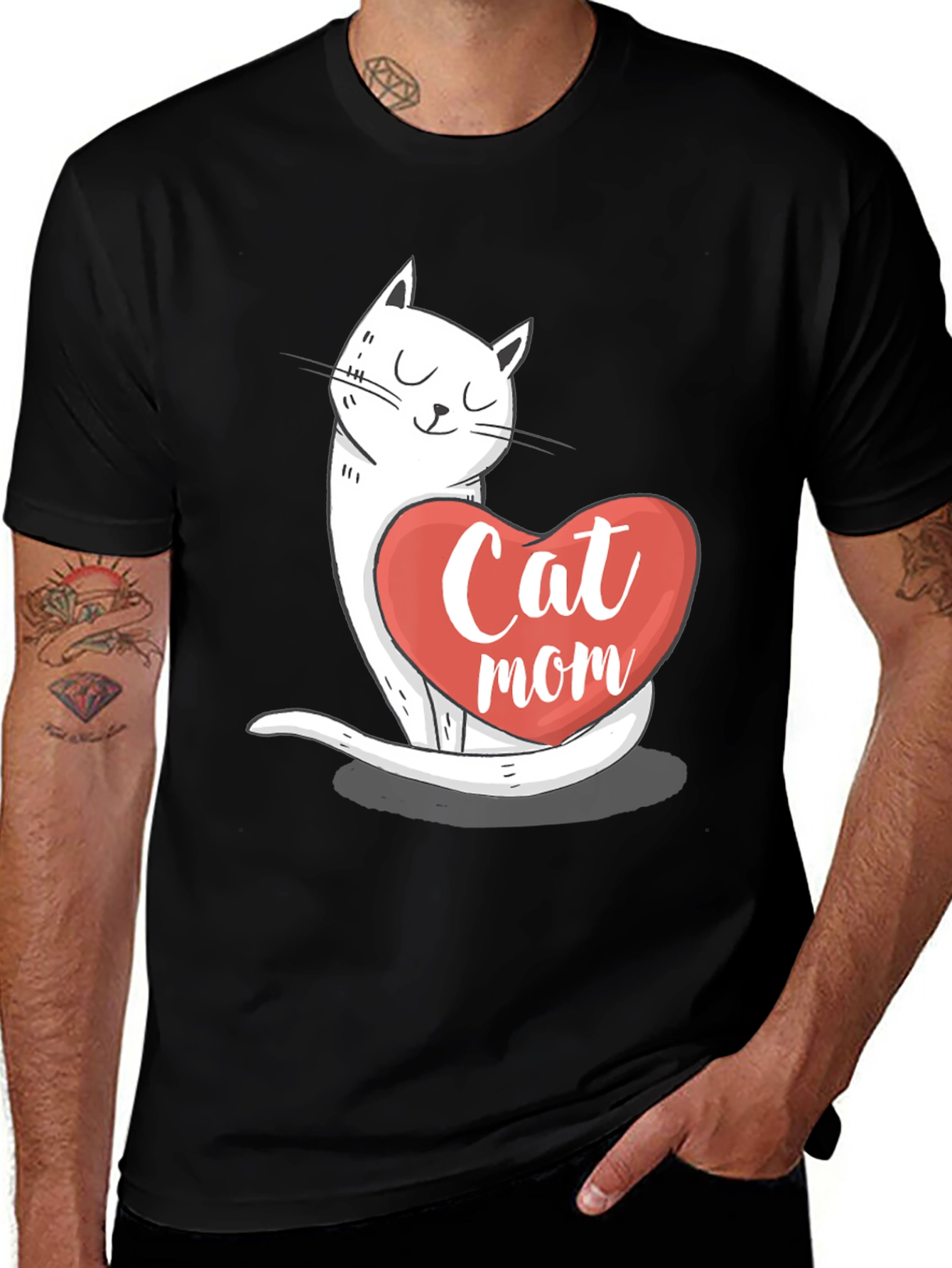 Variant 14 of Cat Mom T-Shirt - Cute Cat with Heart Graphic Tee
