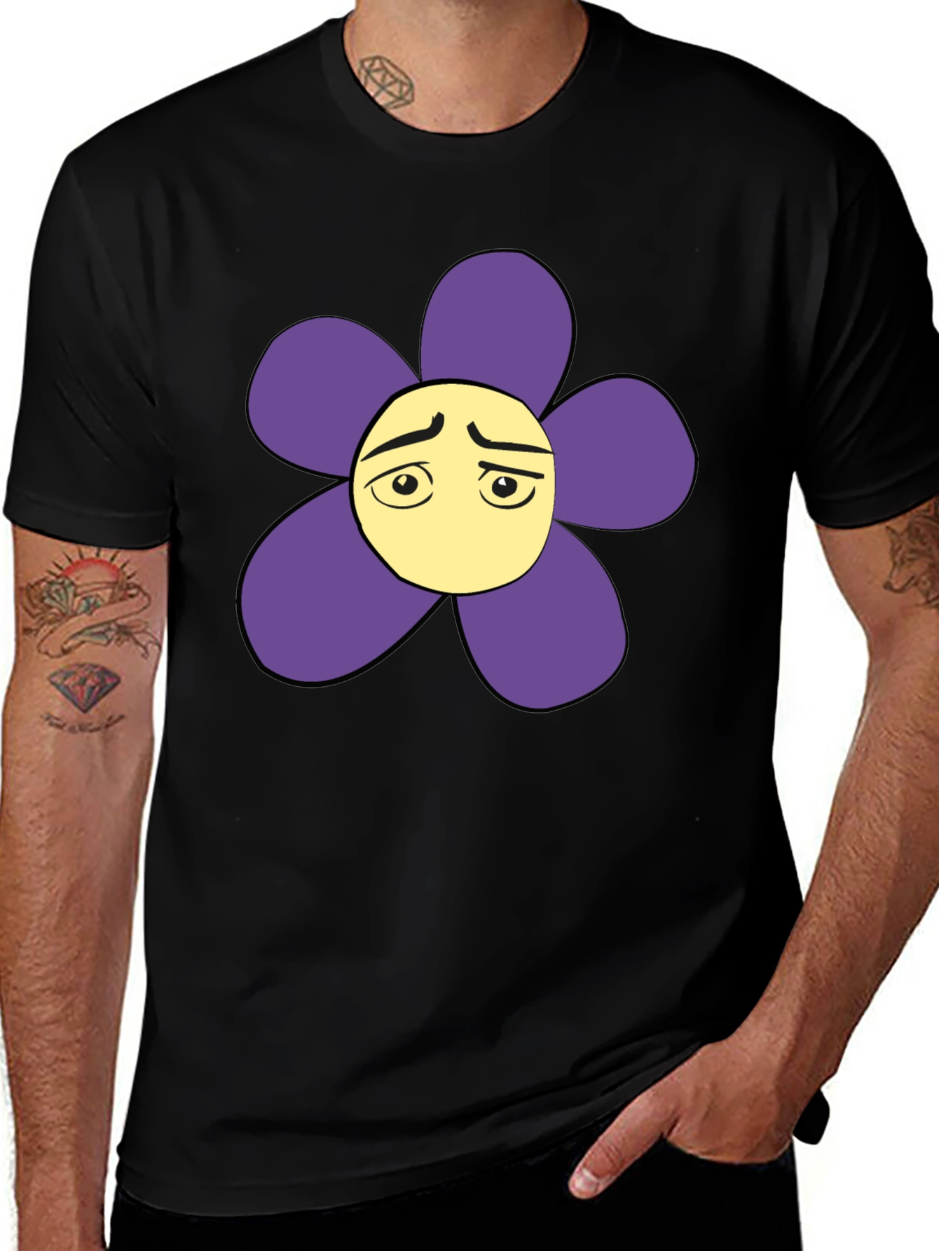 Variant 6 of Sad Flower Graphic Black T-Shirt - Unisex Casual Tee