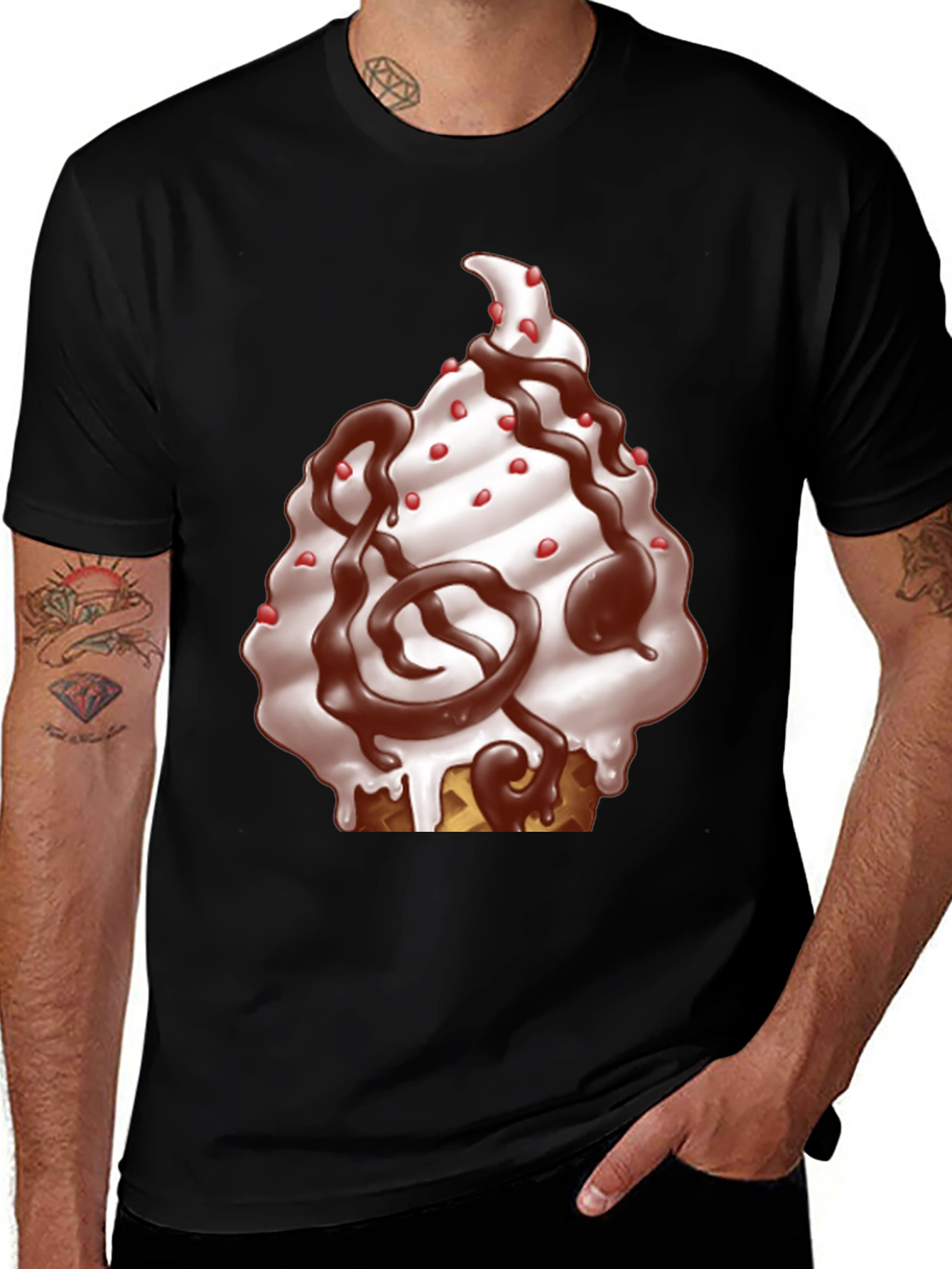 Variant 11 of Ice Cream Cone Graphic T-Shirt - Black Cotton Tee