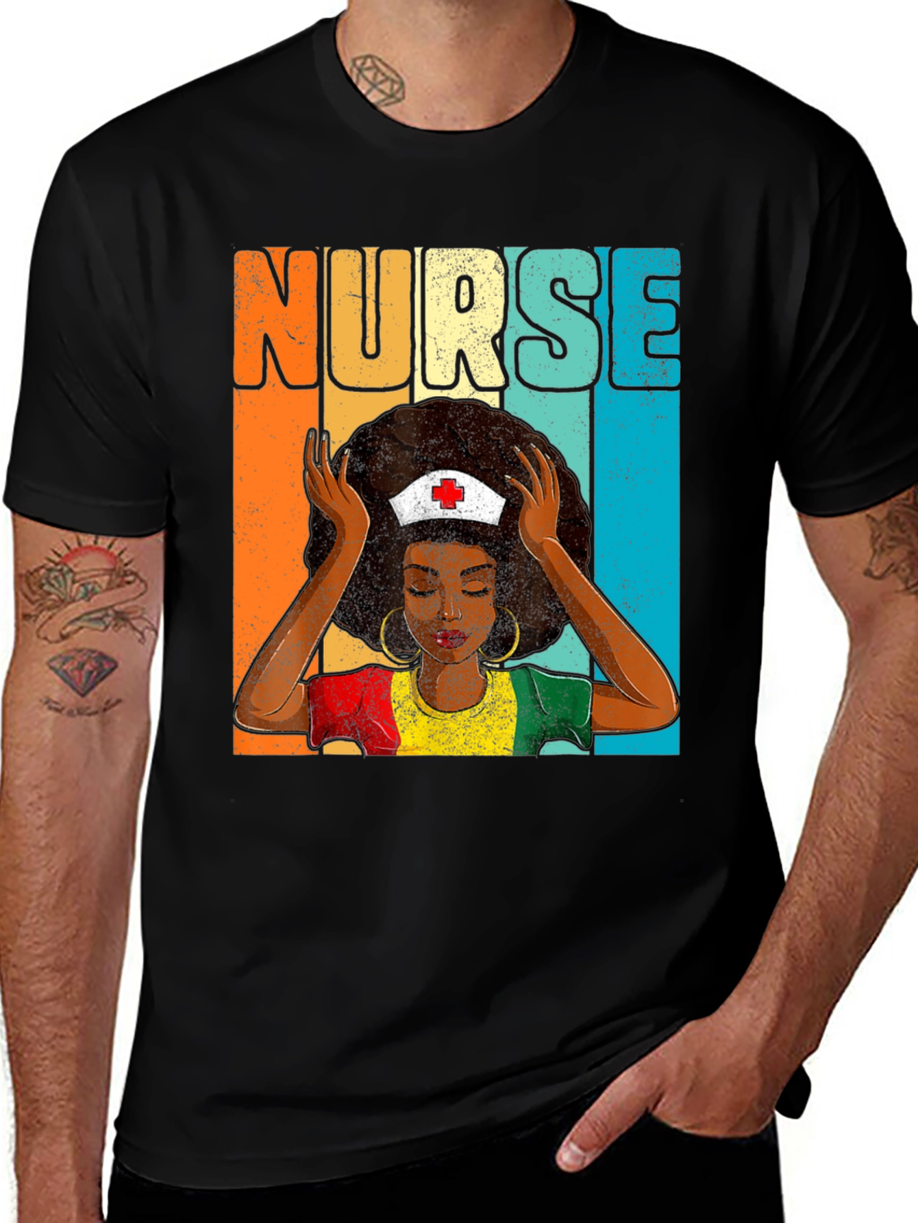 Black Retro Nurse Graphic Tee - Black Cotton T-Shirt main image