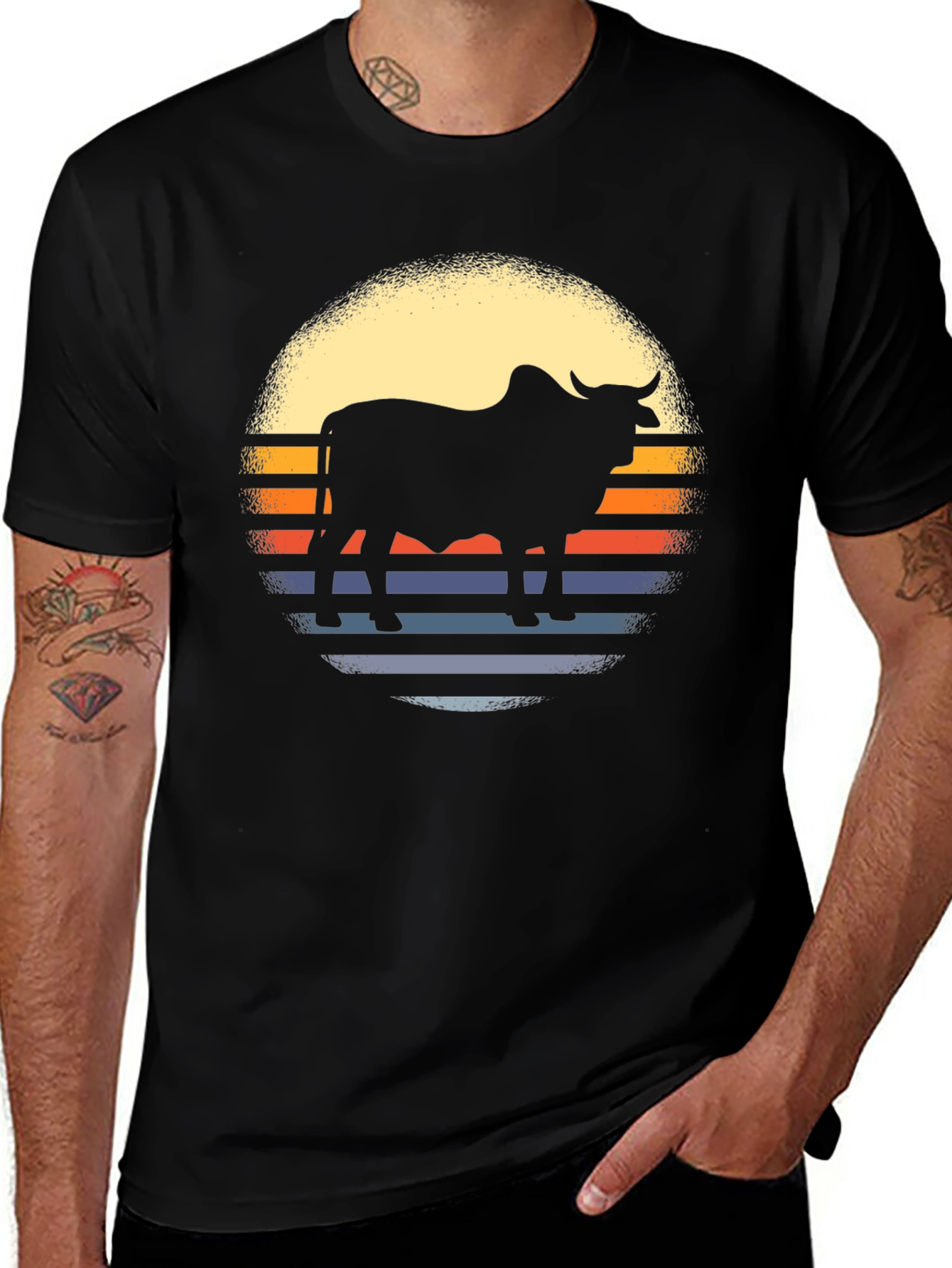 Variant 17 of Retro Bull Sunset Graphic T-Shirt
