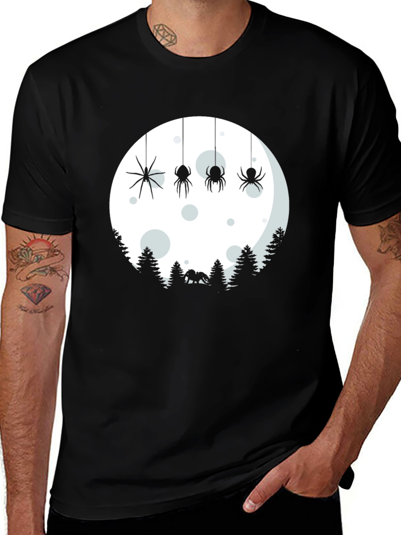 Spooky Spider Moon Graphic Tee - Halloween T-Shirt