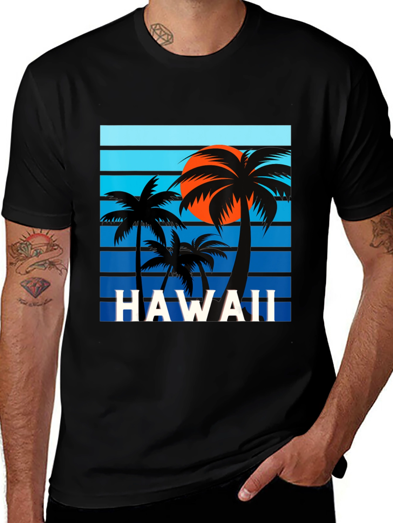 Variant 21 of Hawaii Palm Tree Sunset Black T-Shirt