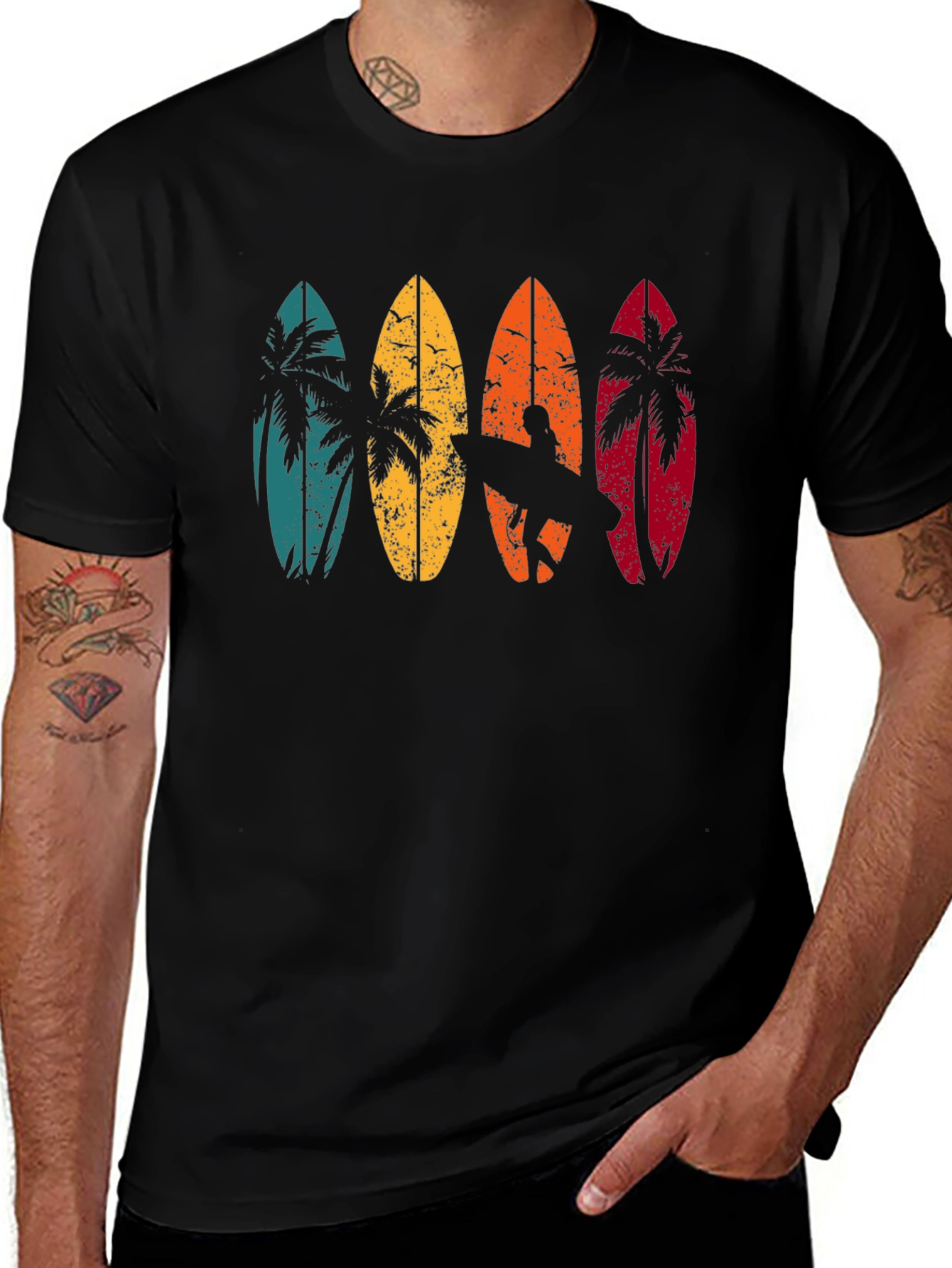 Variant 24 of Retro Surfboard Palm Tree Graphic T-Shirt