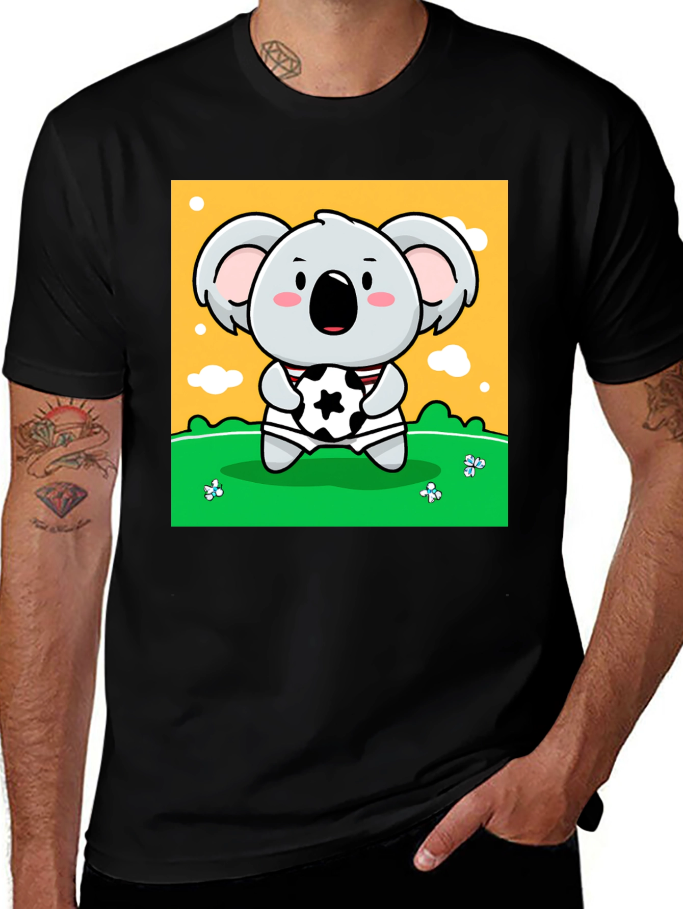 Black Cute Koala Soccer Fan Graphic Tee main image