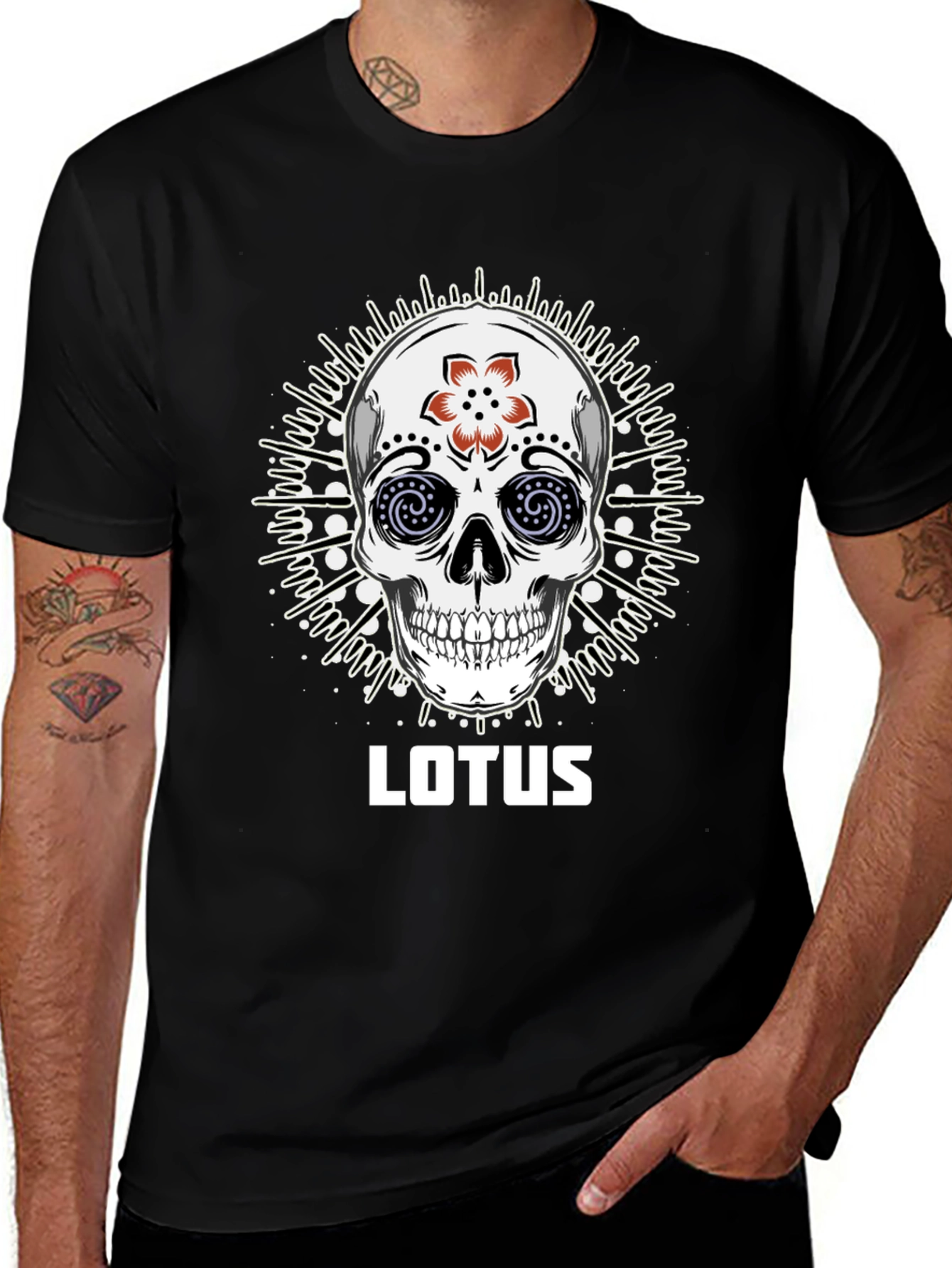 Variant 24 of Lotus Skull Graphic Tee - Black Cotton T-Shirt
