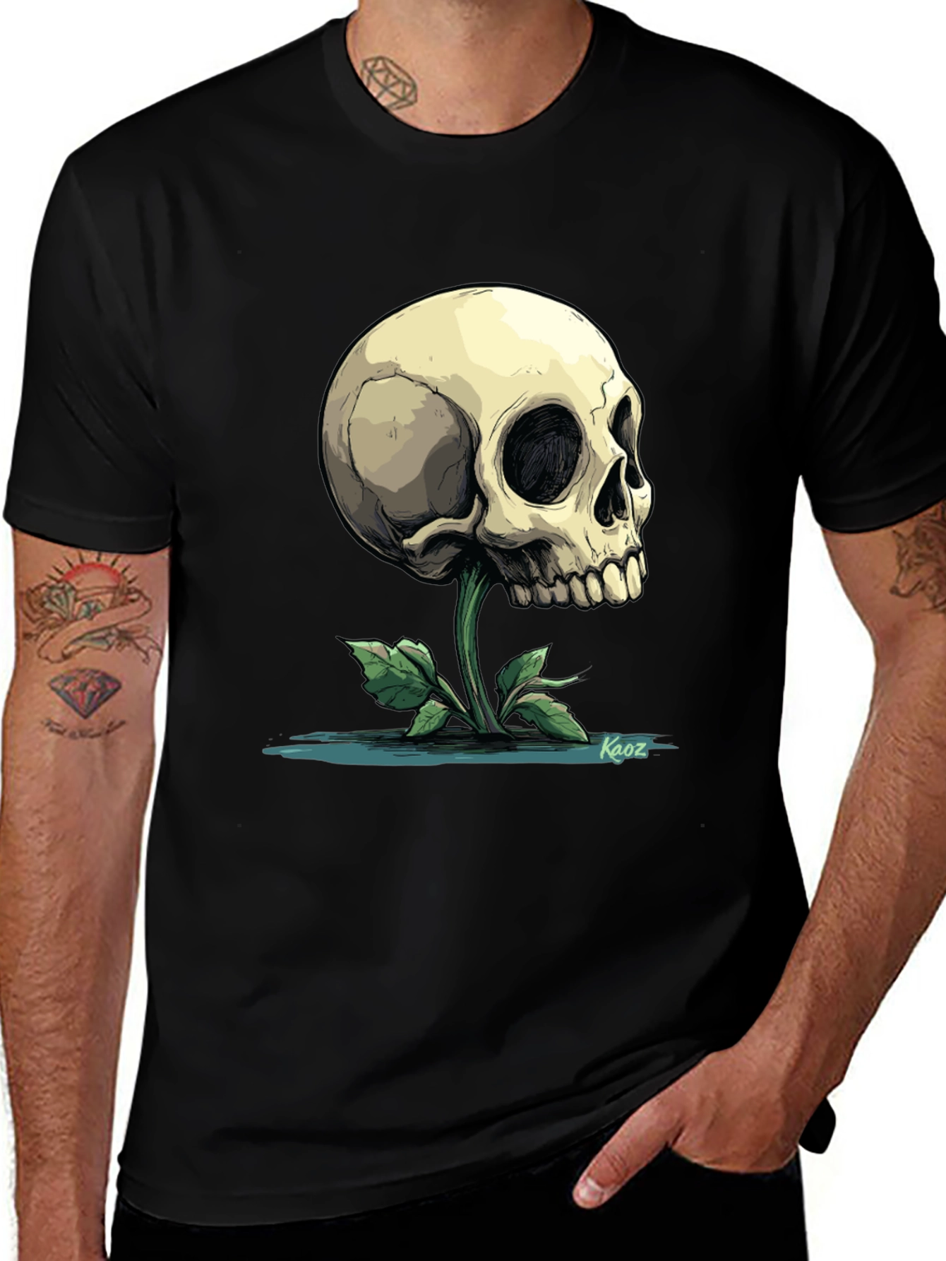 Variant 6 of Skull Flower Graphic Tee - Men's Black T-Shirt