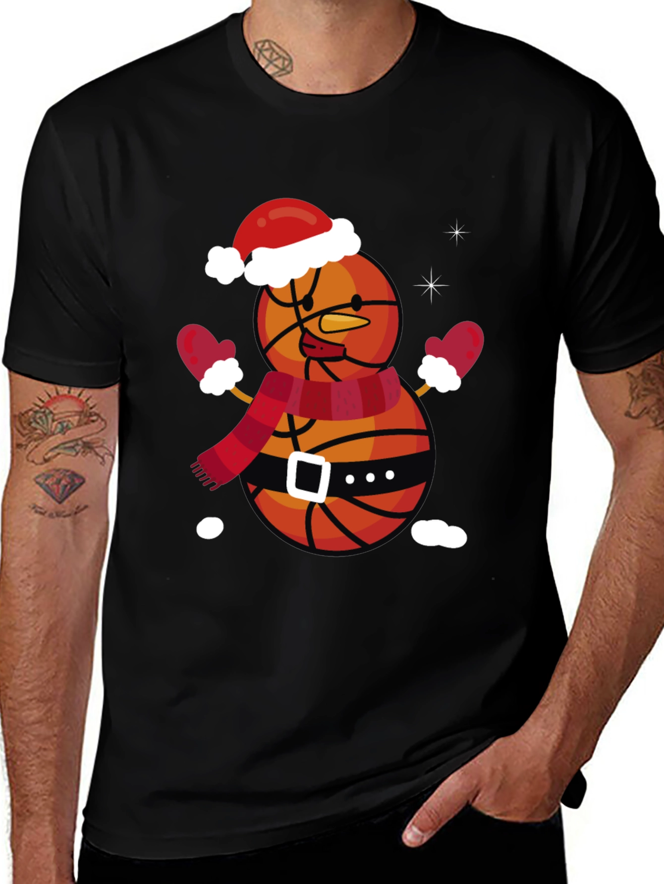 Basketball Snowman Christmas Graphic Tee