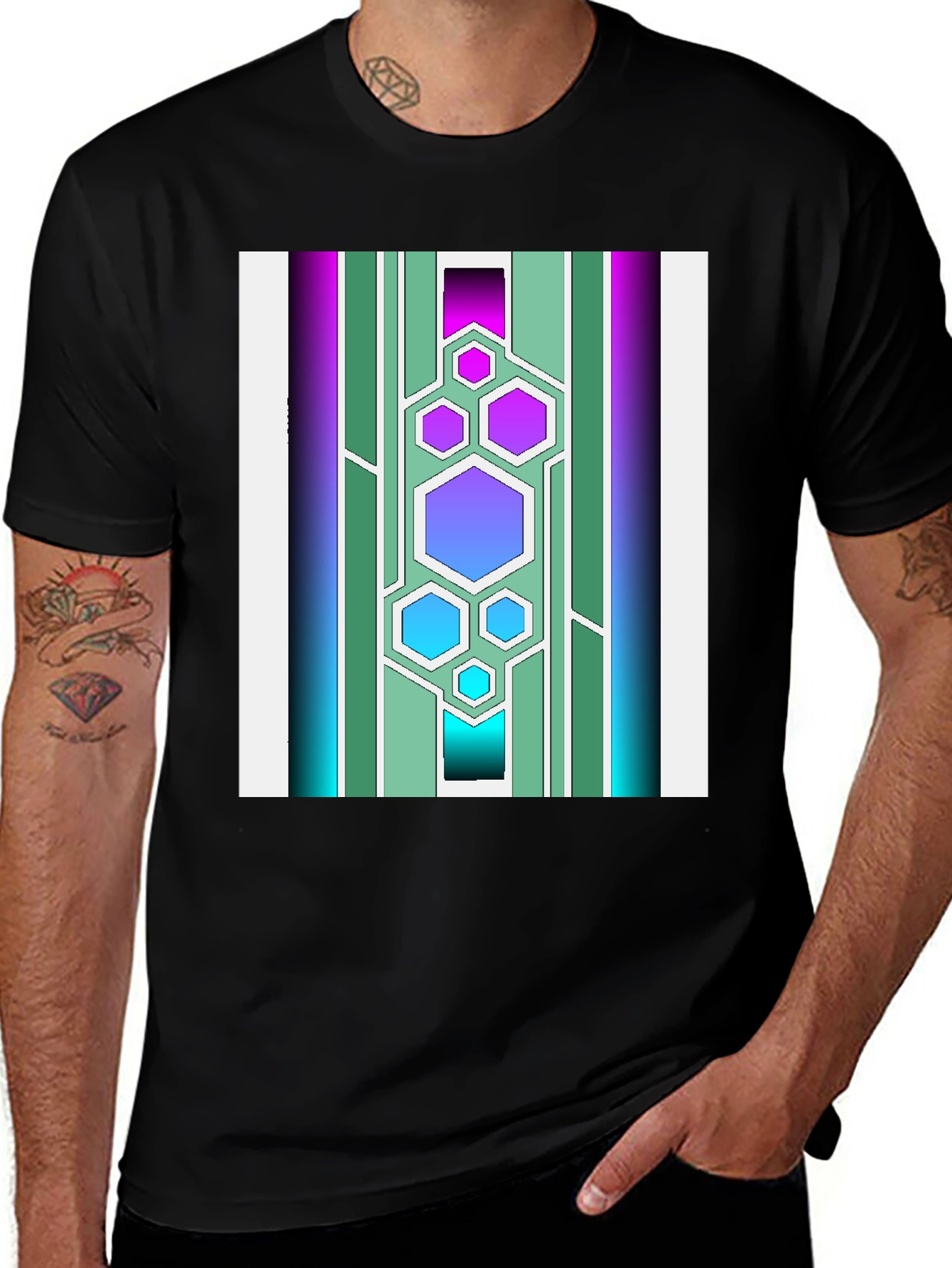 Variant 12 of Geometric Hexagon Print Men's Black Tee