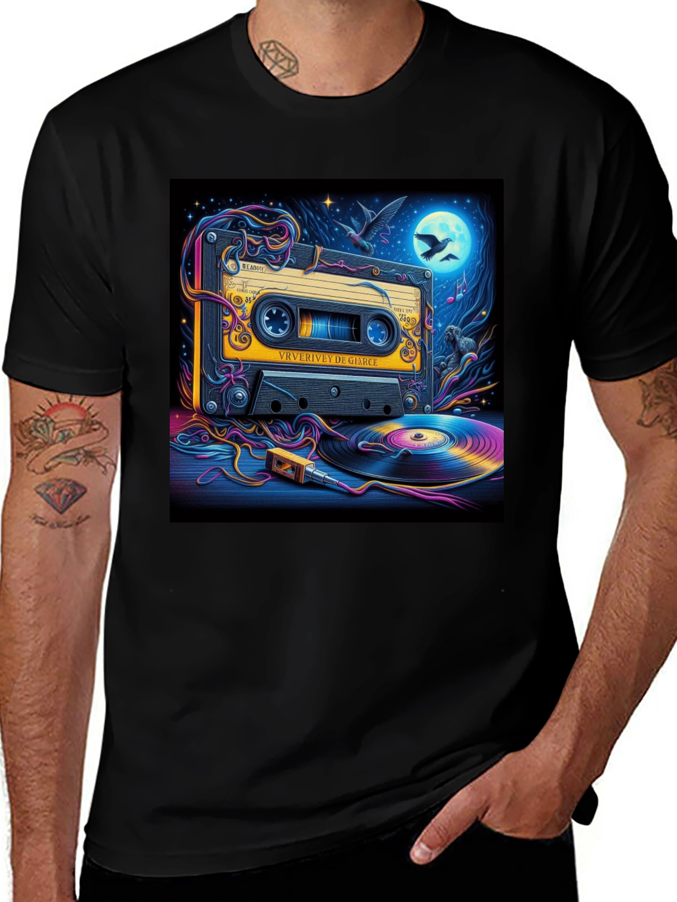 Variant 11 of Retro Music Graphic Tee - Cassette & Vinyl Design