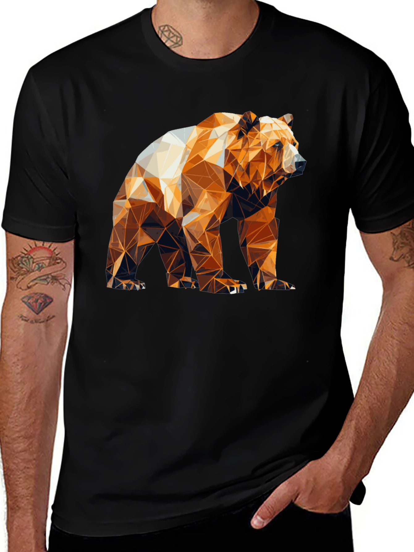 Variant 21 of Geometric Bear Graphic Black T-Shirt