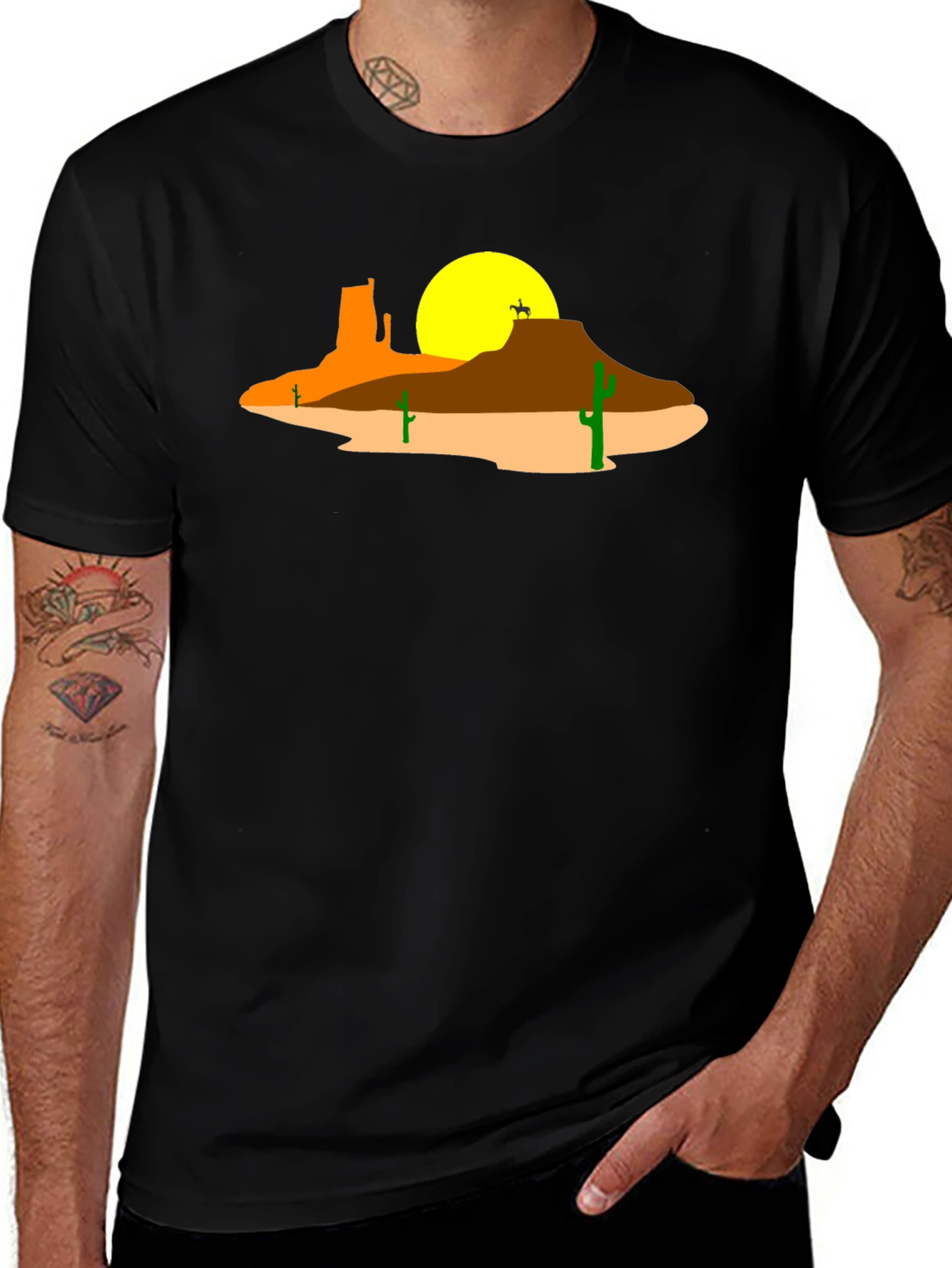 Variant 17 of Desert Sunset Rider Graphic Tee - Western Style Black T-Shirt