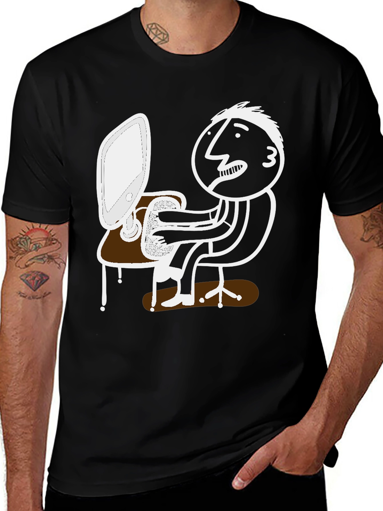 Variant 12 of Funny Cartoon Computer Geek Black T-Shirt