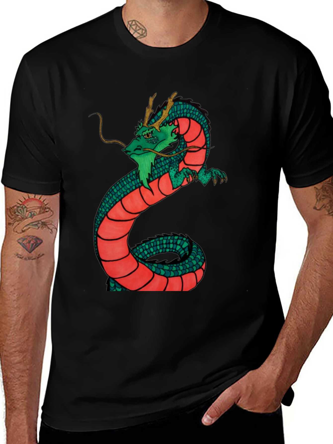 Variant 19 of Dragon Graphic Tee - Black Cotton Blend Shirt