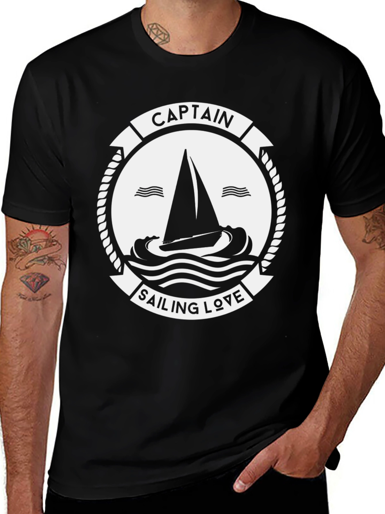 Variant 8 of Captain Sailing Love Black Graphic T-Shirt