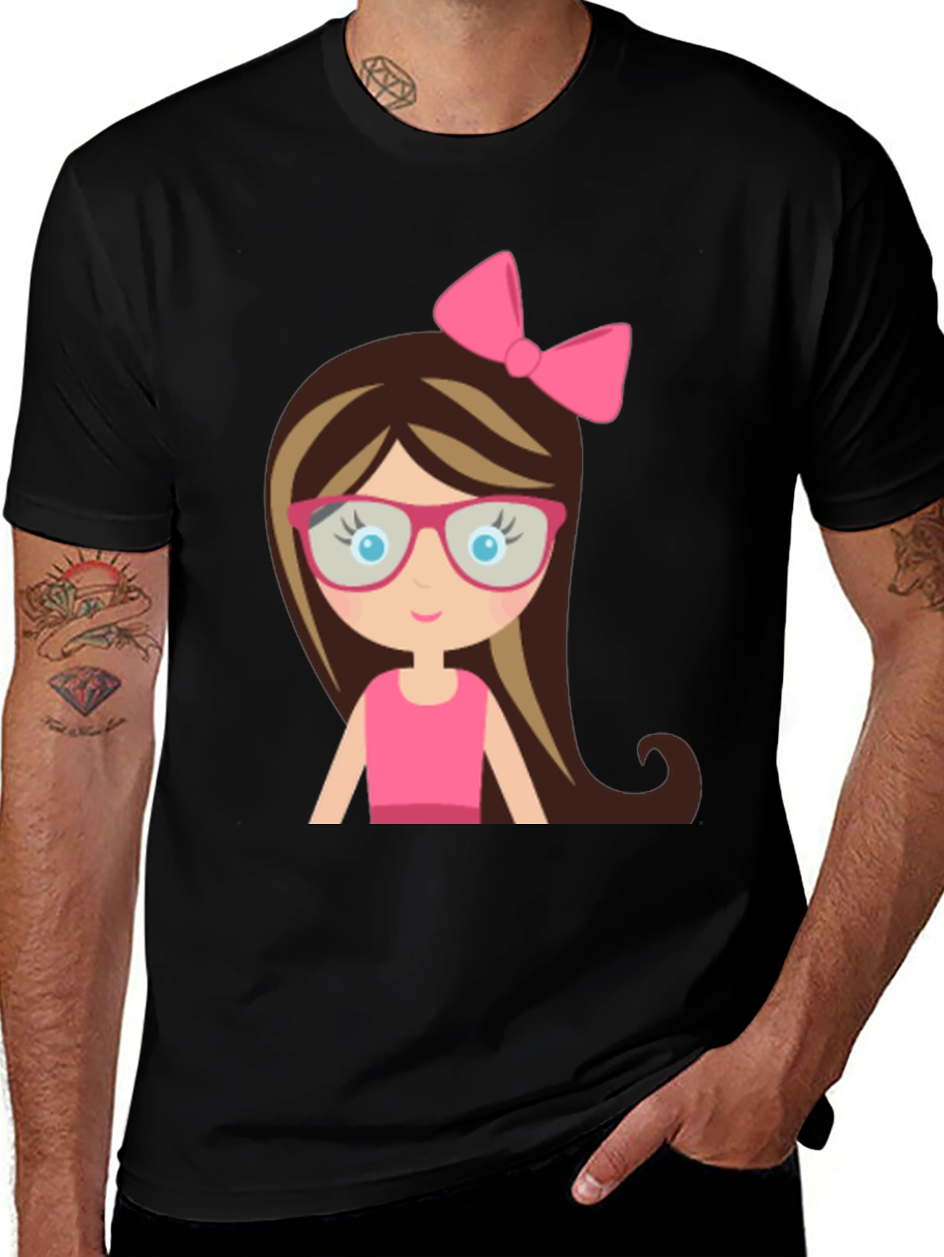Variant 8 of Cute Girl Cartoon Graphic Black T-Shirt
