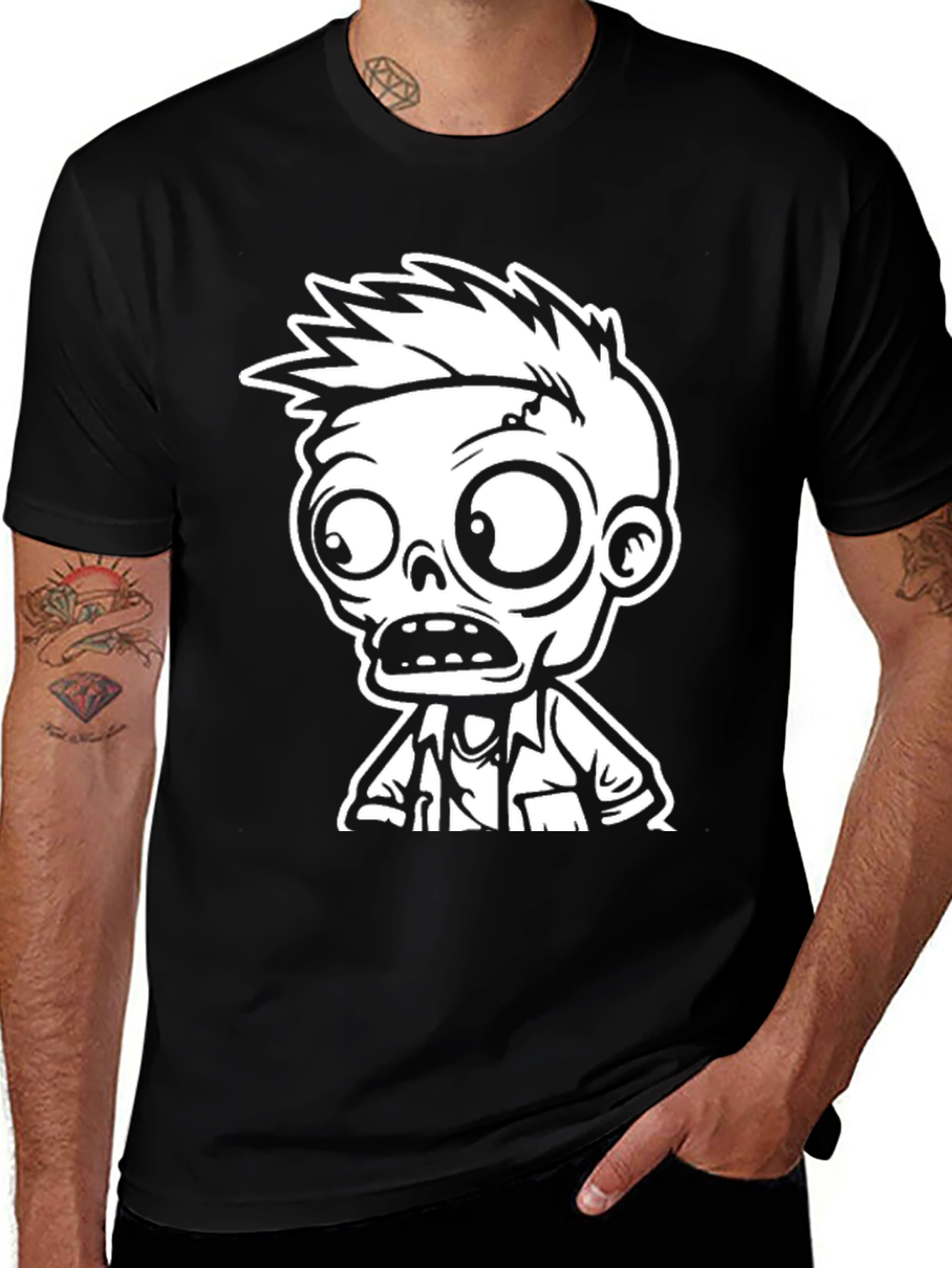 Variant 3 of Zombie Cartoon Graphic Black T-Shirt