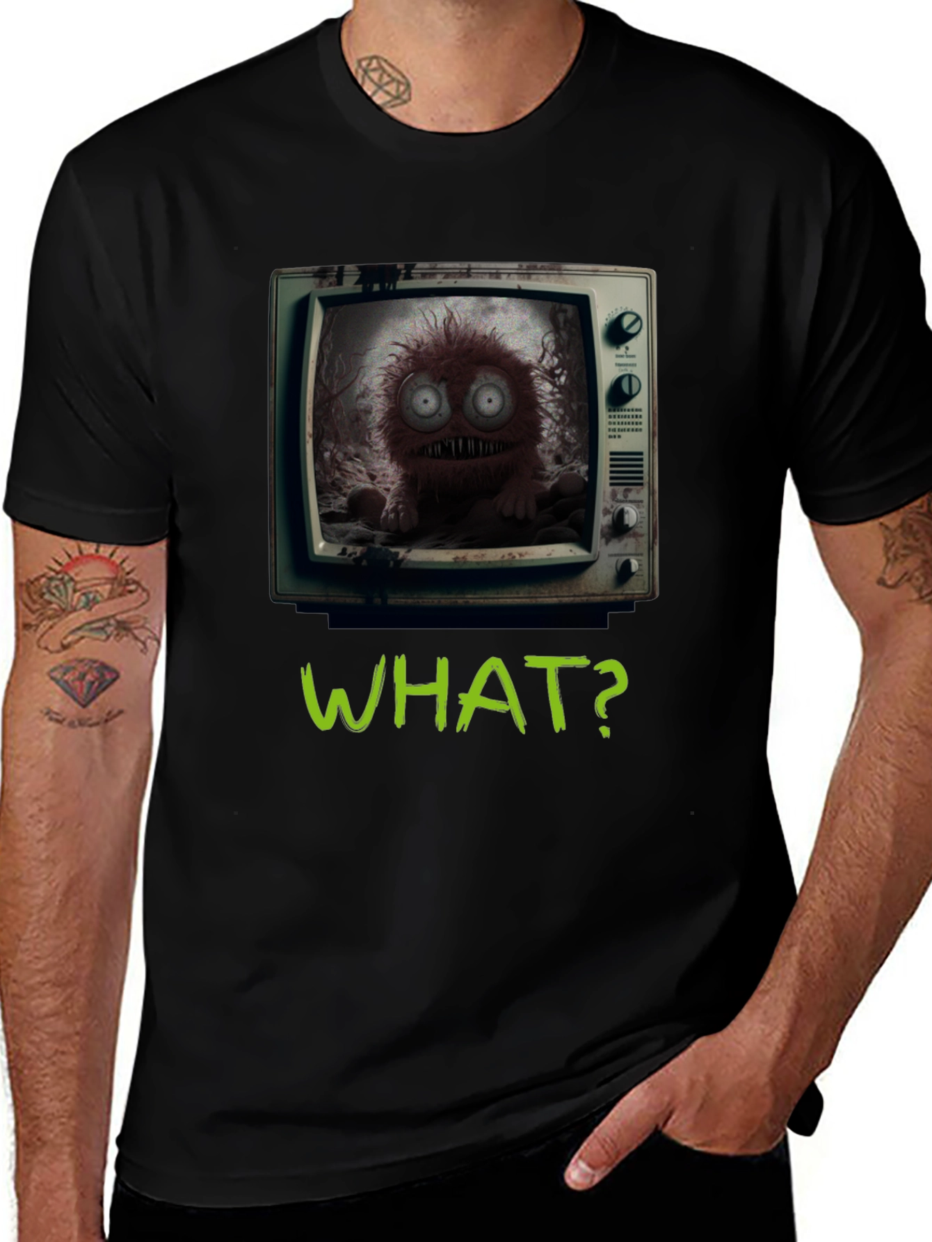 Variant 2 of What? Monster TV Graphic Tee - Creepy Novelty T-Shirt