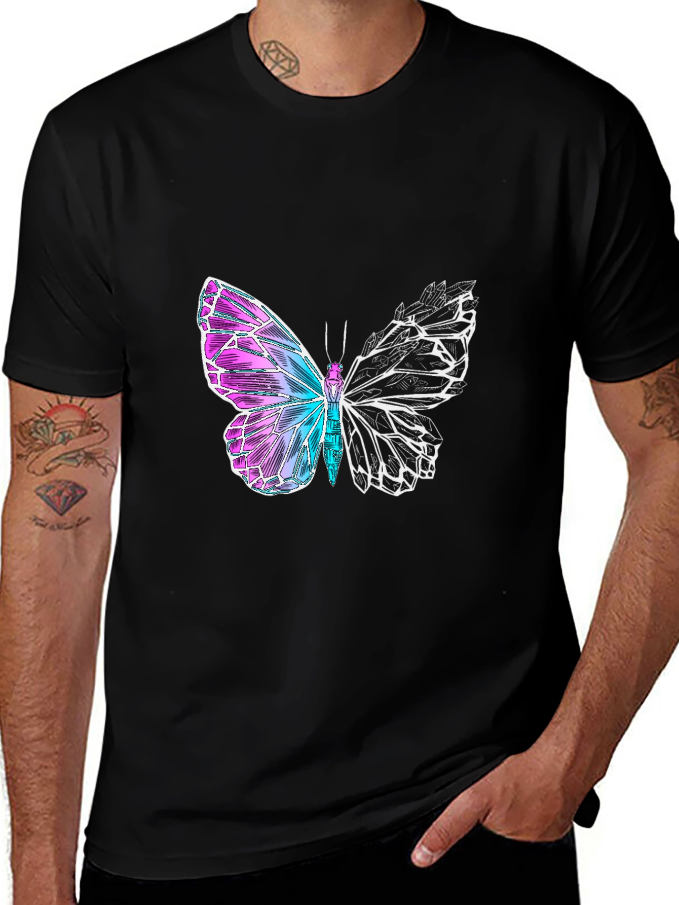 Variant 9 of Butterfly Graphic Tee - Black Cotton Blend