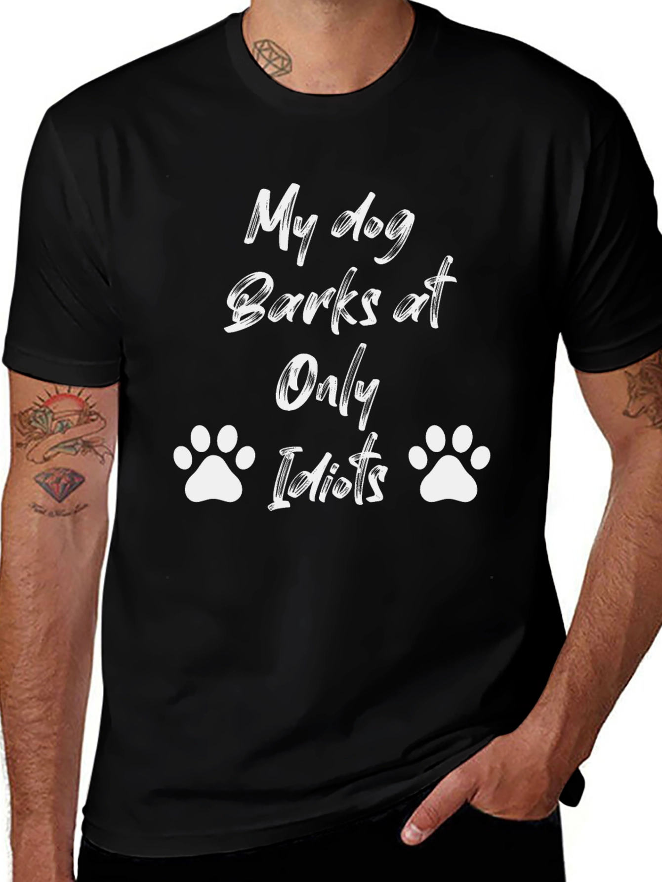 Variant 13 of My Dog Only Barks at Idiots Black T-Shirt