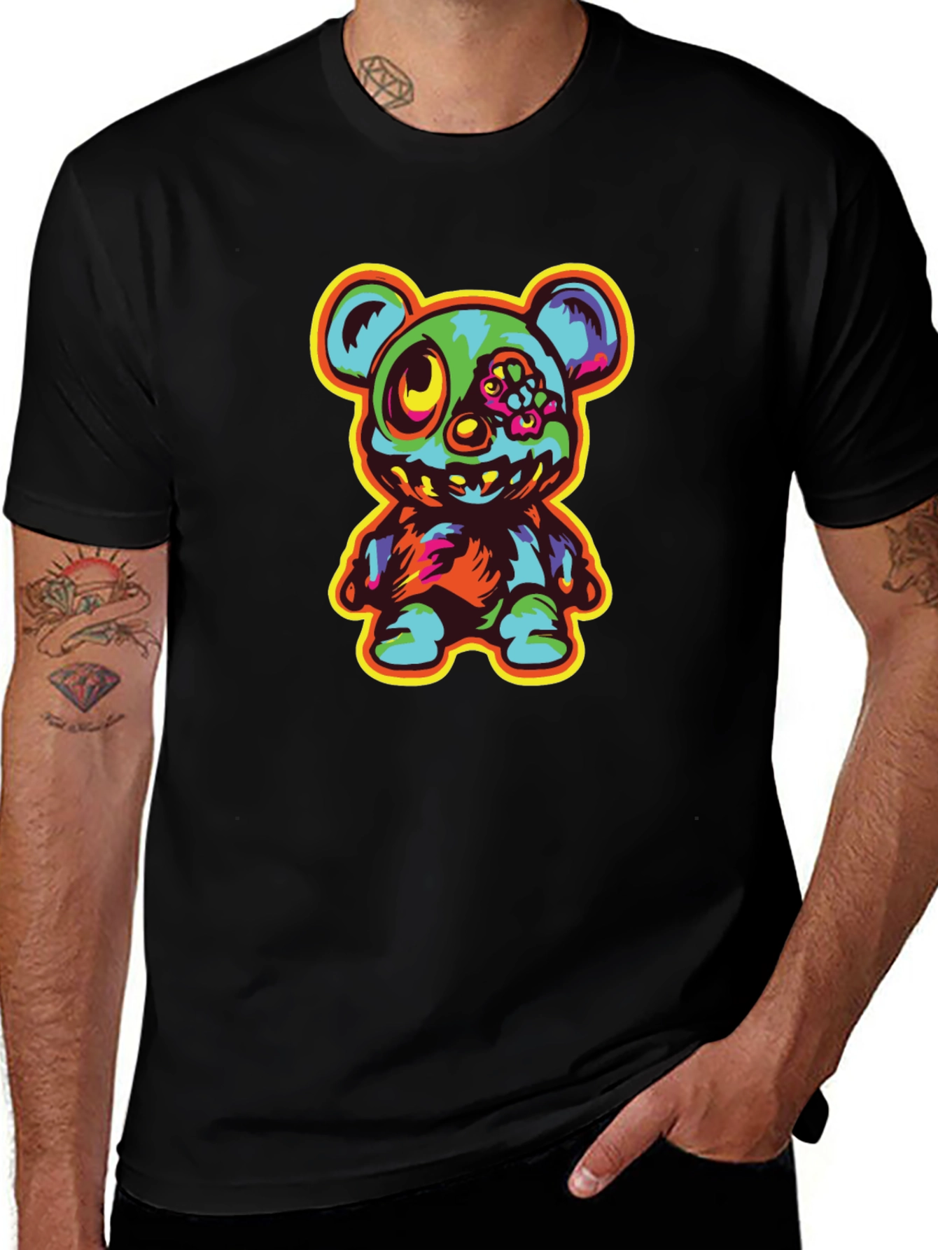 Variant 4 of Zombie Teddy Bear Graphic Black T-Shirt