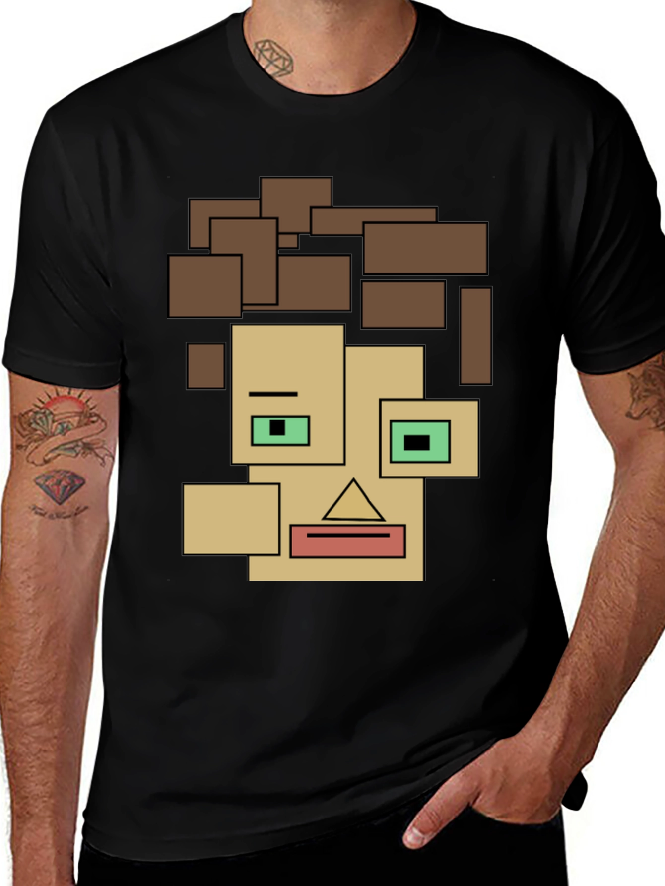 Abstract Block Face Tee - Modern Art Graphic Shirt