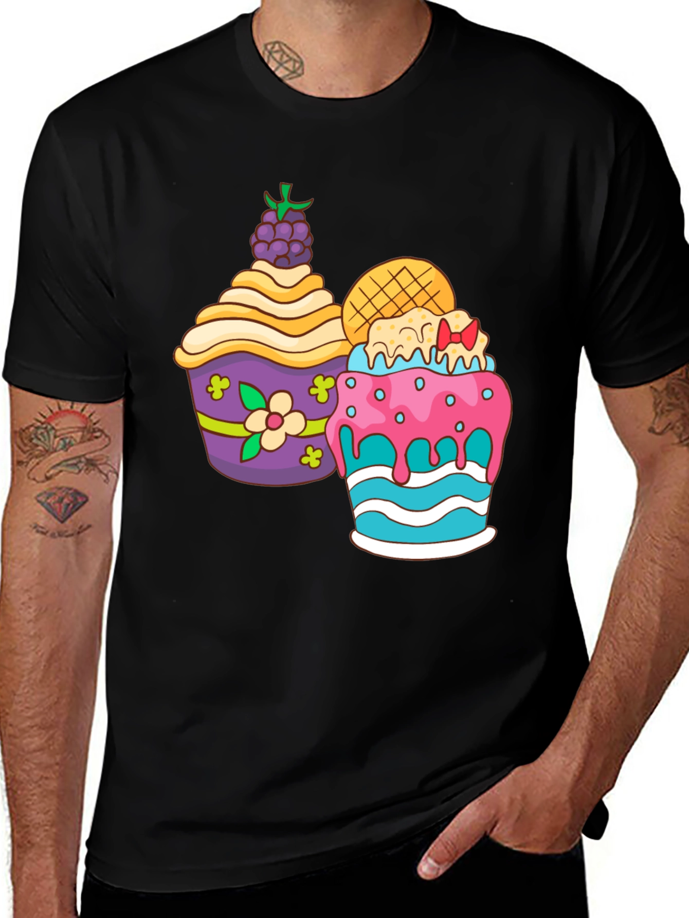 Variant 29 of Fun Cartoon Cupcake Graphic Tee - Black