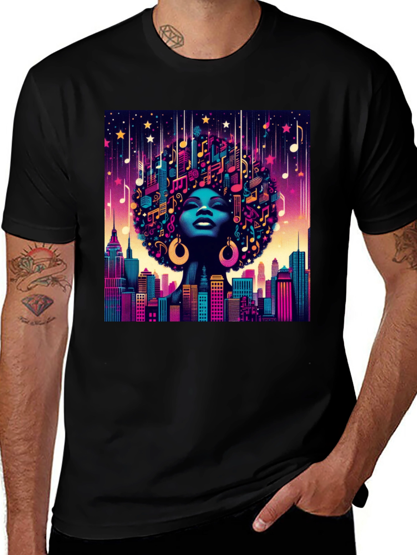 Variant 17 of Musical Cityscape Graphic Tee - Afro Art