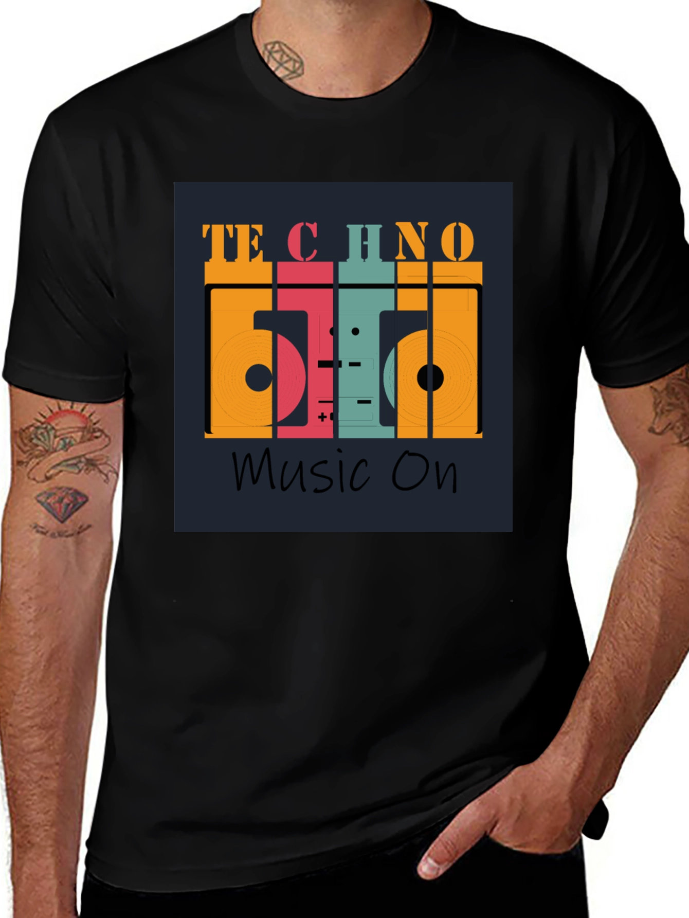Techno Music On Graphic Print Tee - Stylish & Trendy
