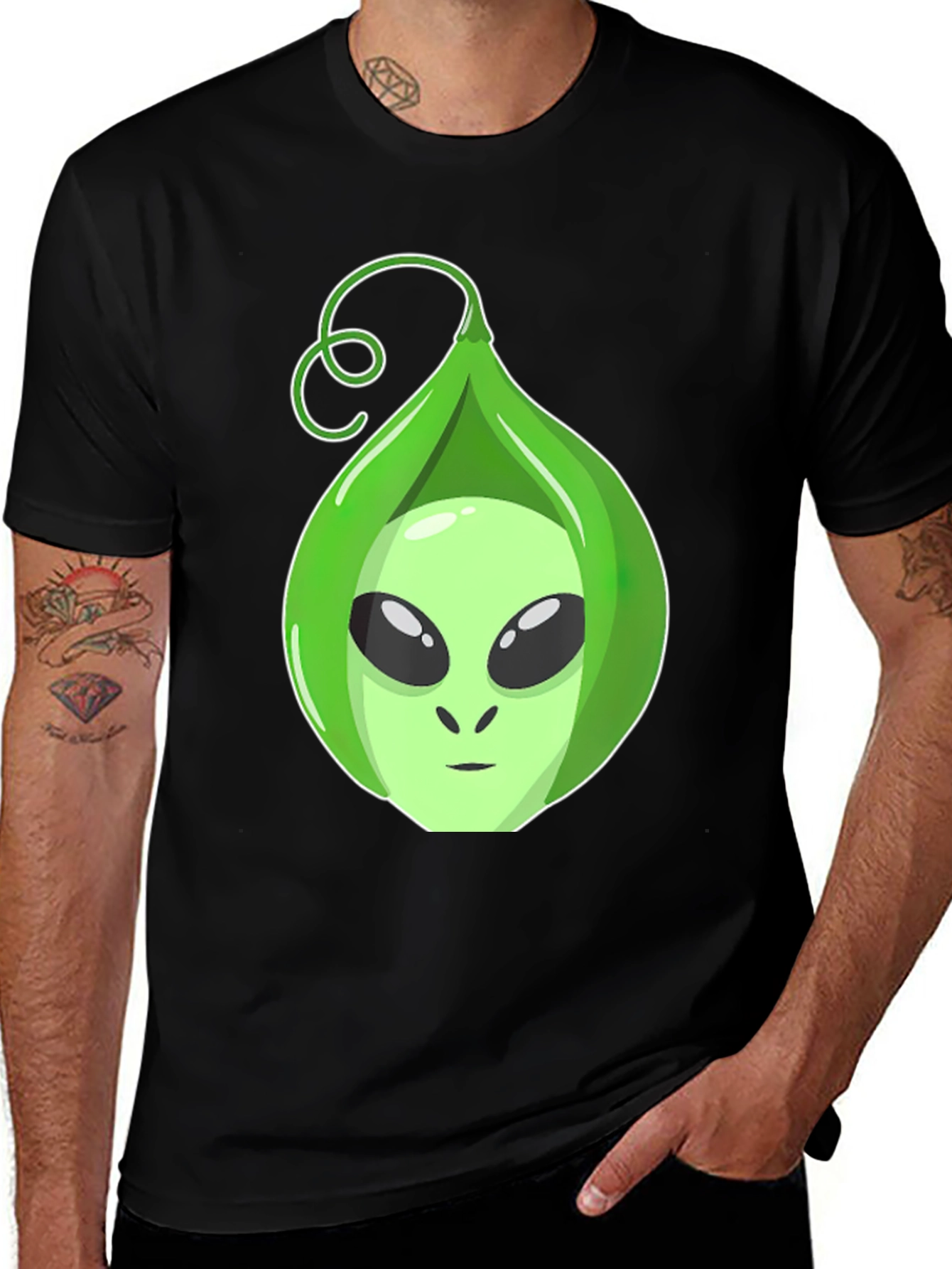 Variant 12 of Alien In A Pod Black T-Shirt Funny Space Graphic Tee