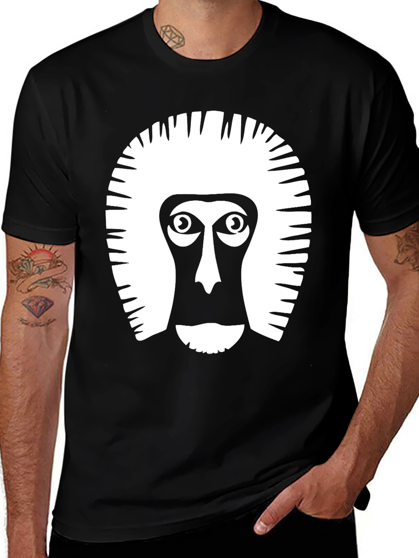 Variant 20 of Lion-Tailed Macaque Graphic Tee - Black Cotton T-Shirt