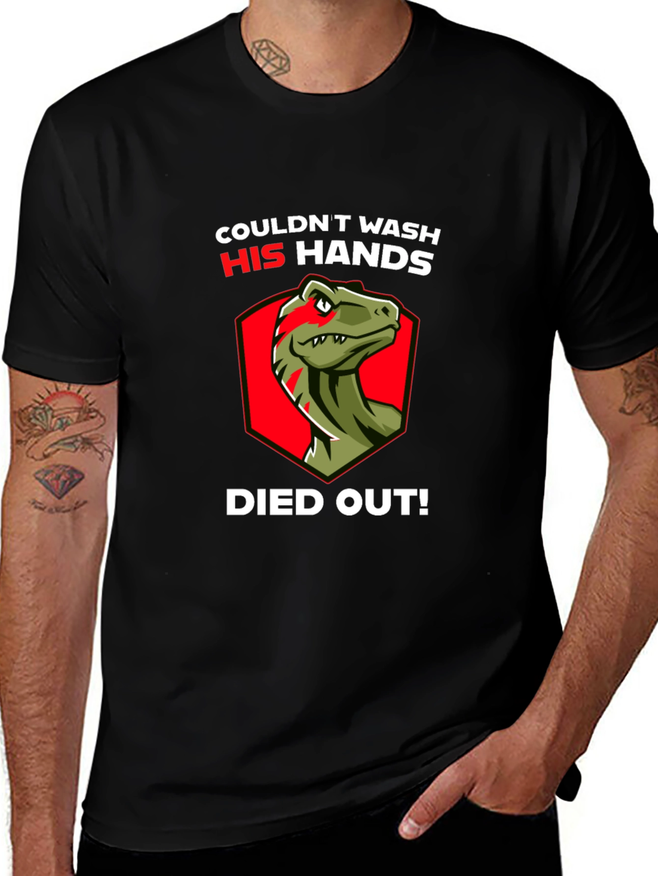 Variant 29 of Dinosaur Wash Hands Died Out Funny T-Shirt