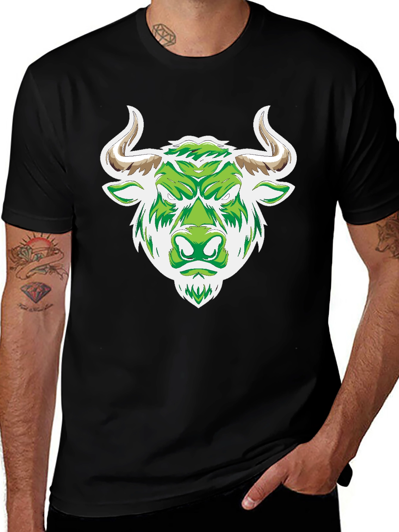 Variant 20 of Black T-Shirt with Green Bull Graphic