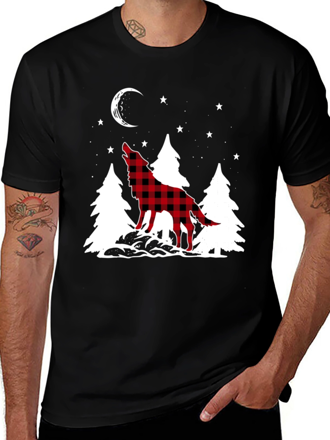 Variant 18 of Buffalo Plaid Wolf Graphic Tee