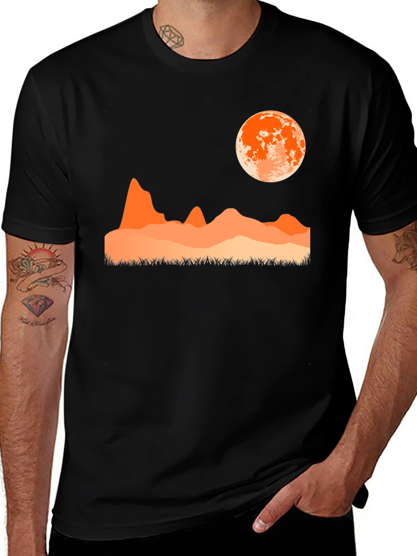 Variant 17 of Orange Moon Desert Scene Black T-Shirt