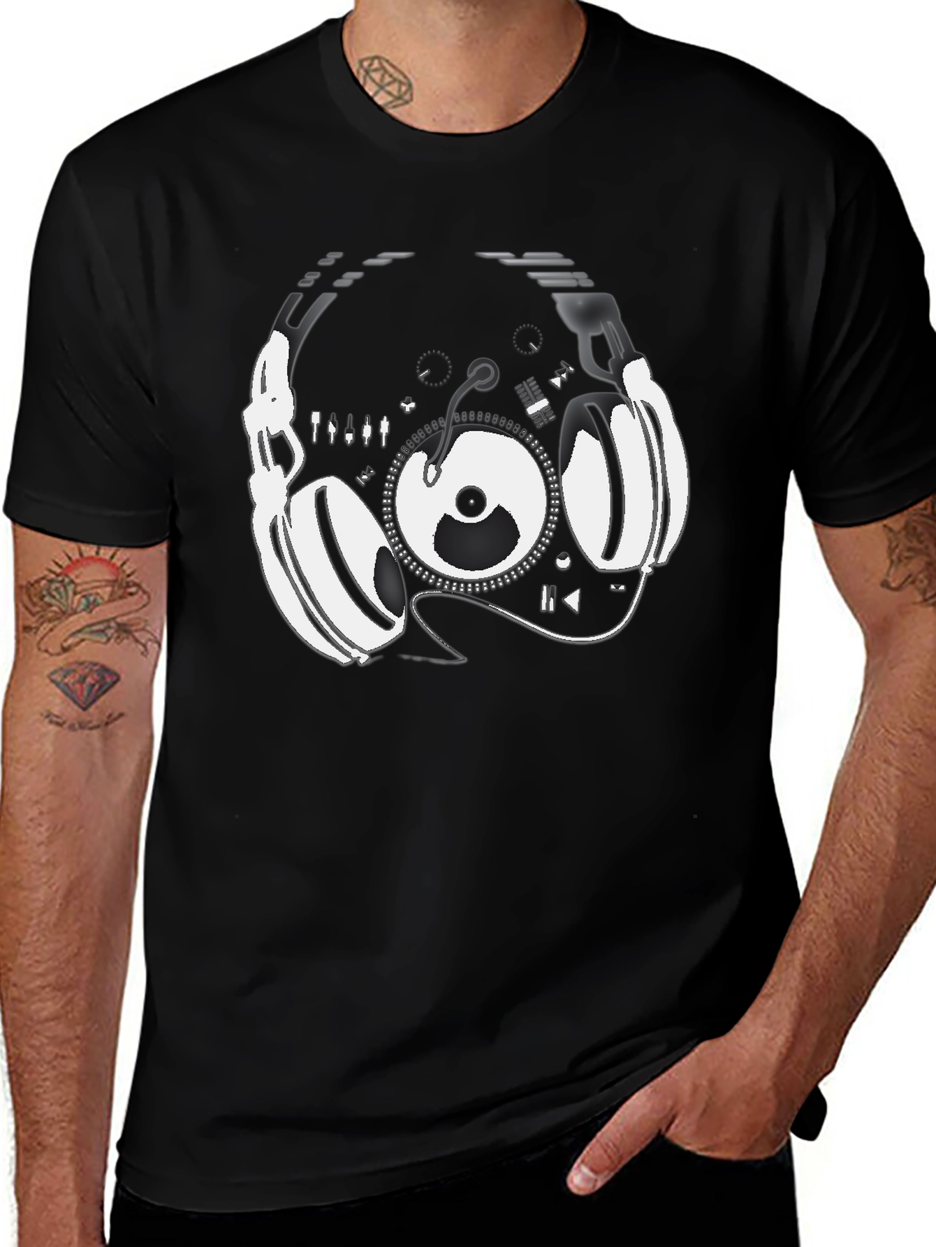 Variant 16 of DJ Headphones Graphic Black T-Shirt