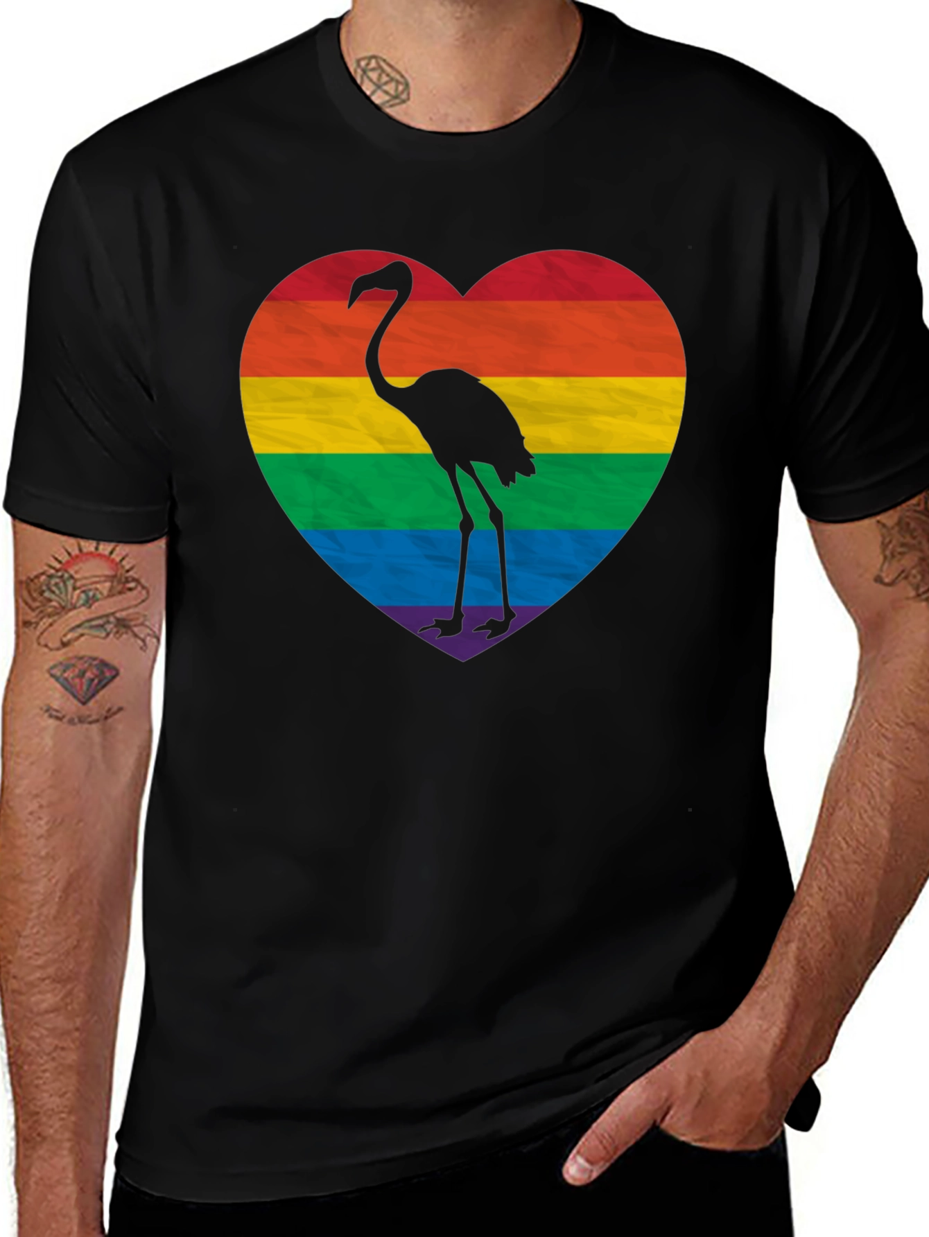 Variant 27 of Pride Flamingo Heart T-Shirt - Black LGBTQ+ Tee