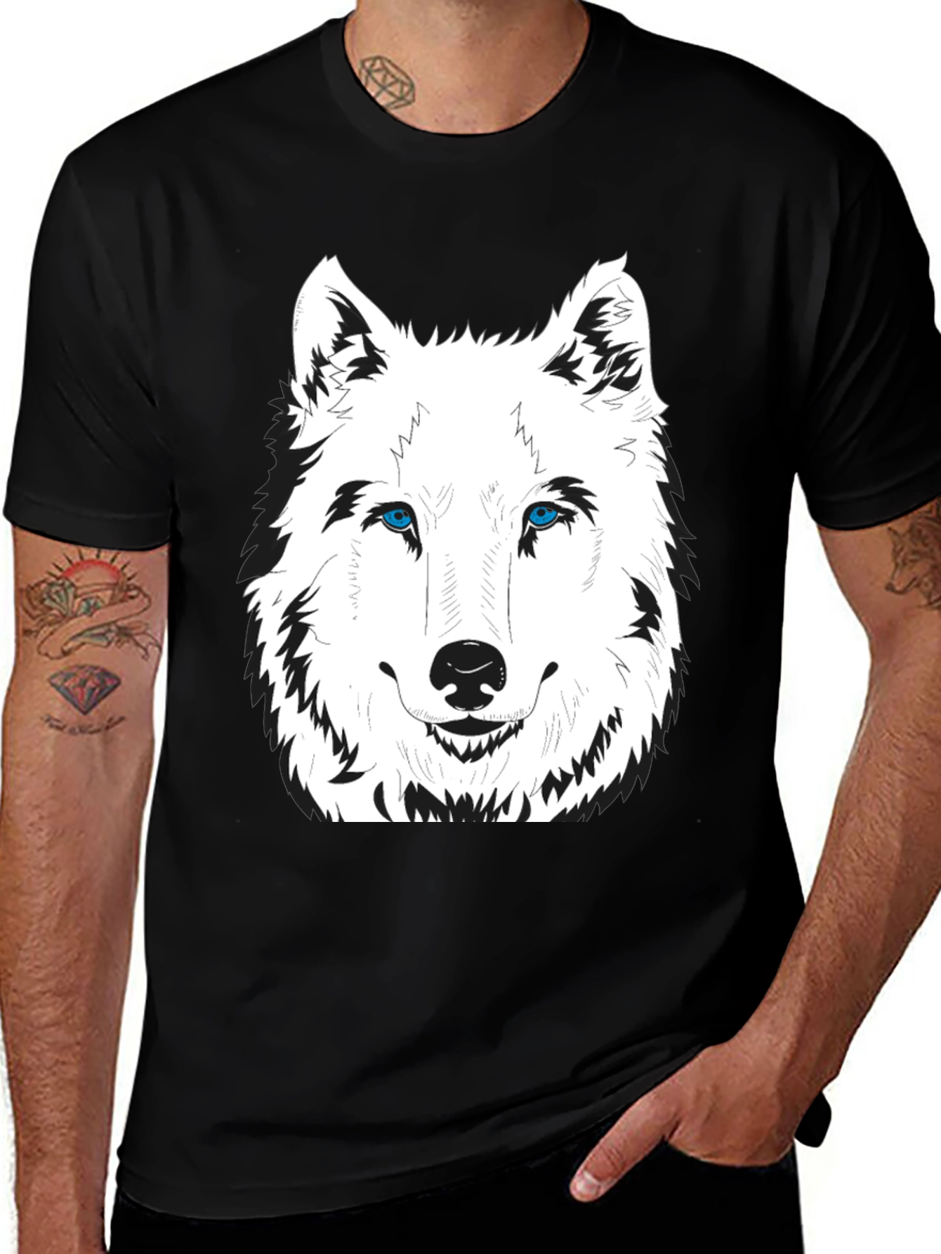 Variant 19 of Men's Black Wolf Graphic Print T-Shirt