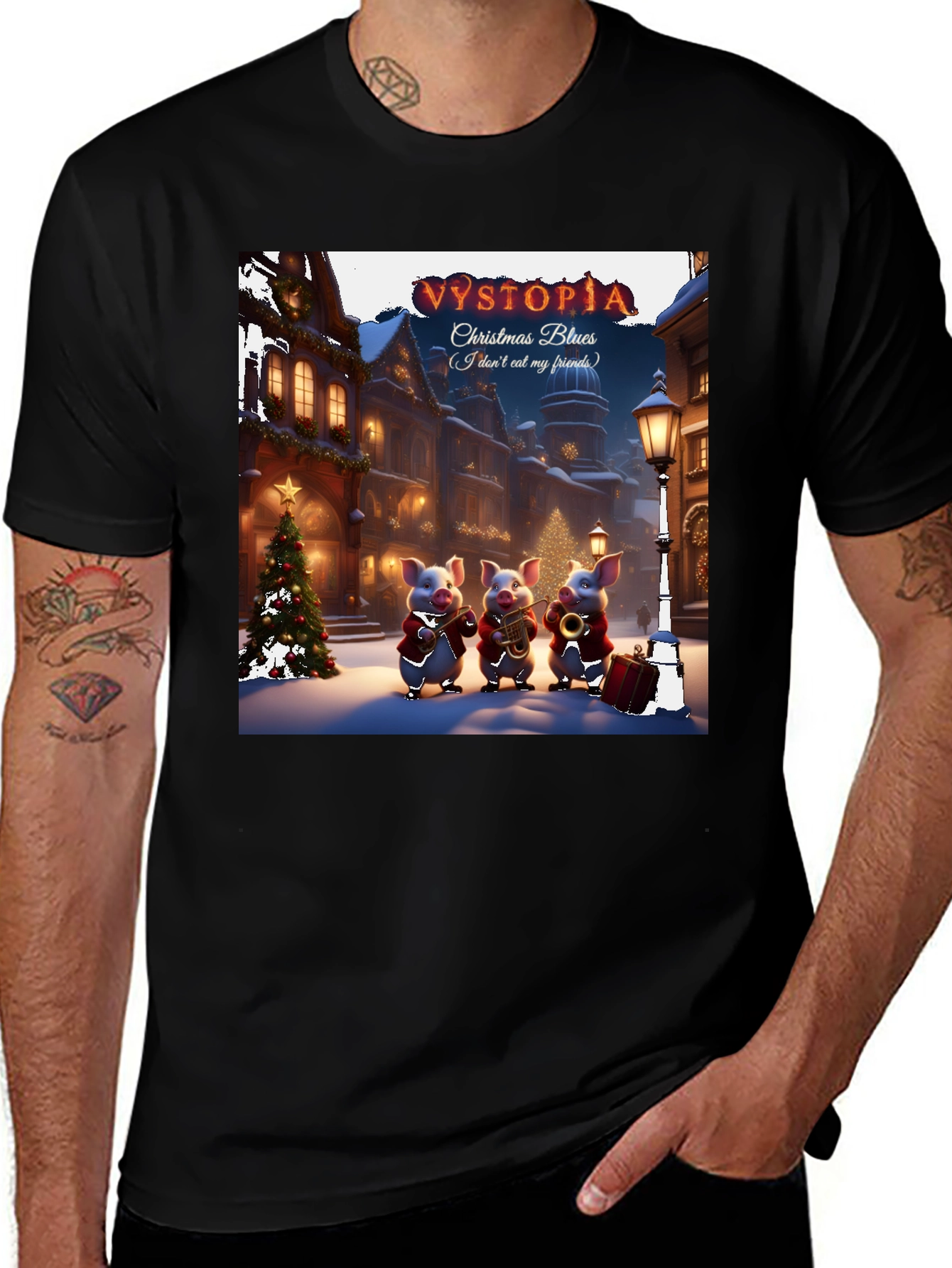 Vystopia Christmas Blues T-Shirt - Don't Eat My Friends