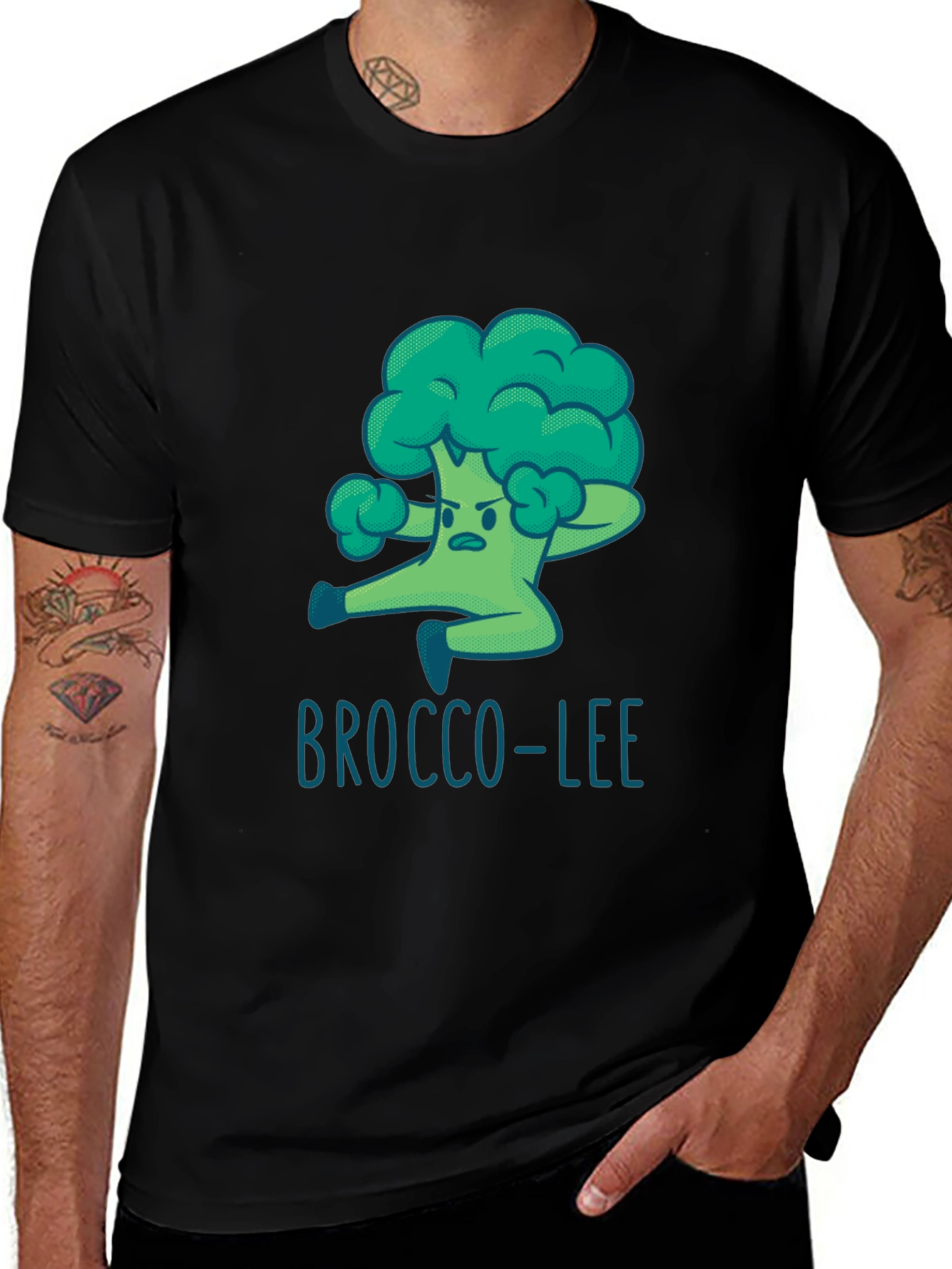 Black Brocco-Lee T-Shirt - Funny Cartoon Broccoli Martial Arts Tee main image