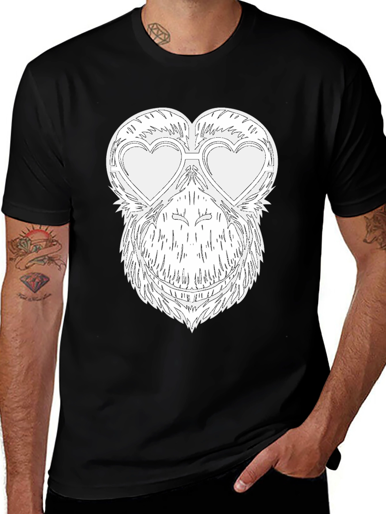 Variant 30 of Funny Monkey Heart Glasses Graphic Tee