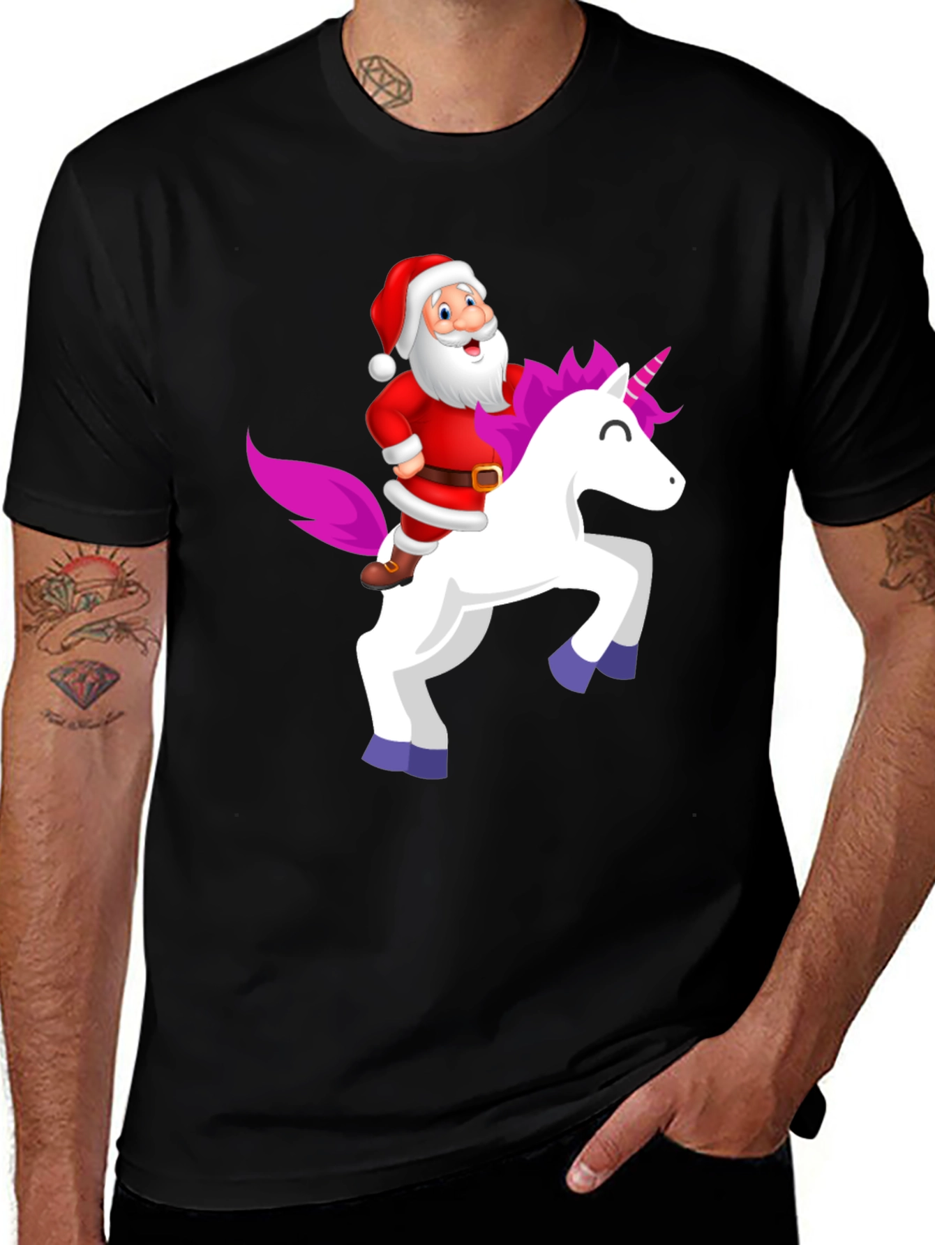 Variant 4 of Santa Riding Unicorn Black T-Shirt