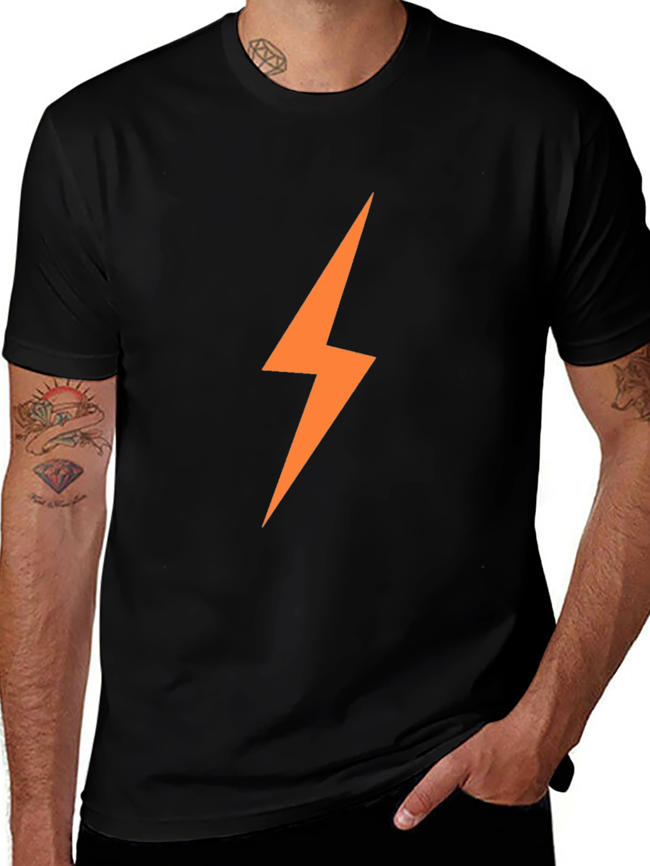 Variant 29 of Men's Black T-Shirt with Orange Lightning Bolt
