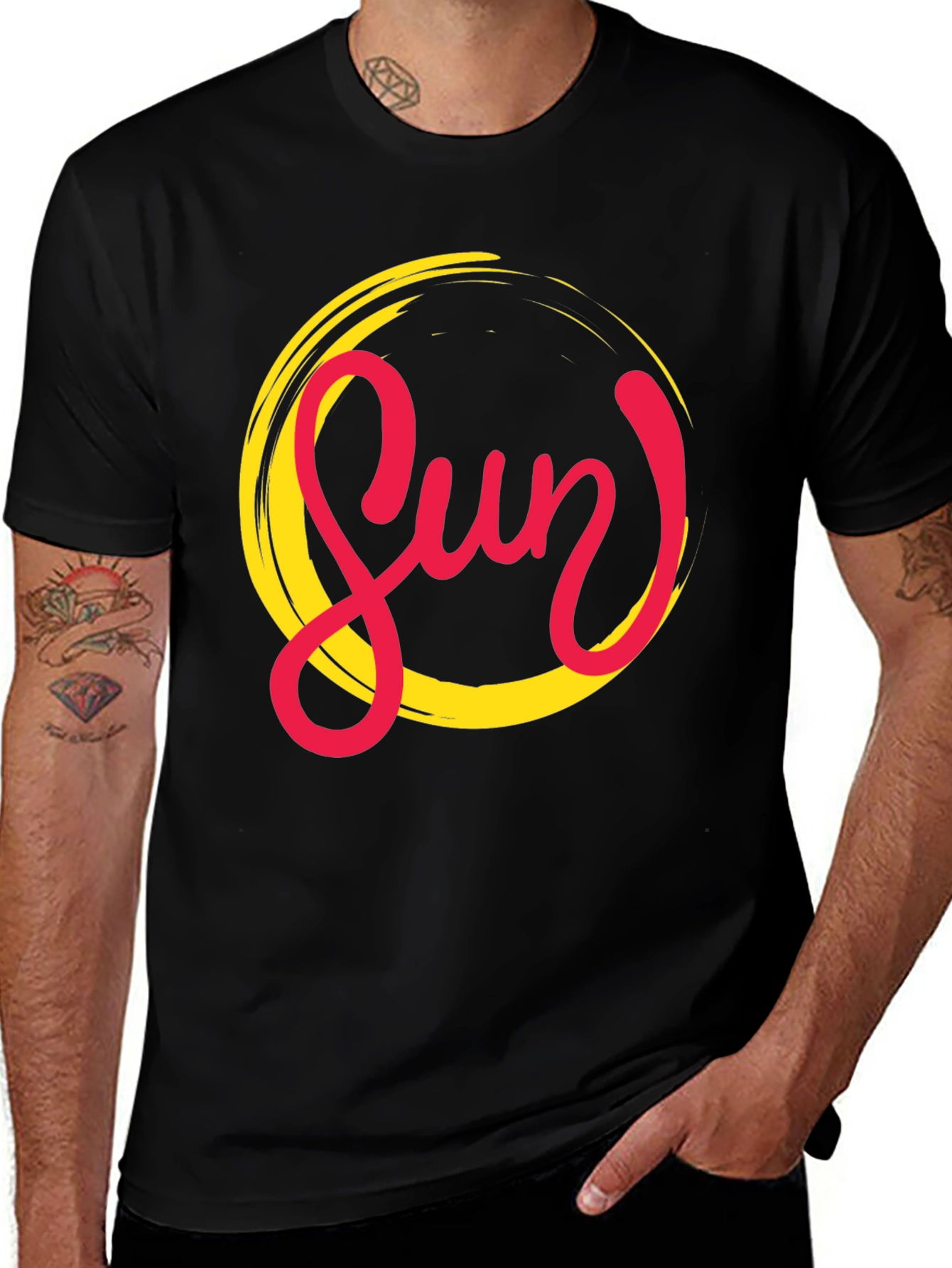 Black Stylish Sun Graphic Black T-Shirt for Men main image