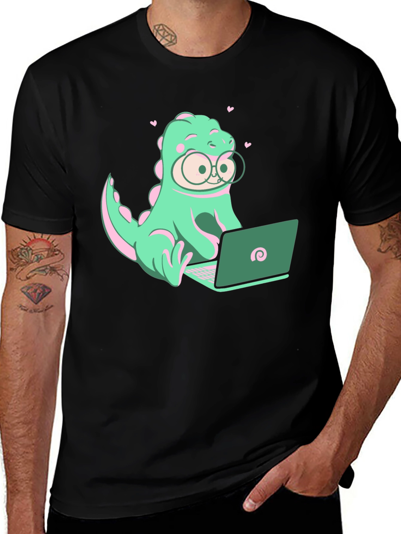Dino Coder Graphic Tee - Black Cotton T-Shirt