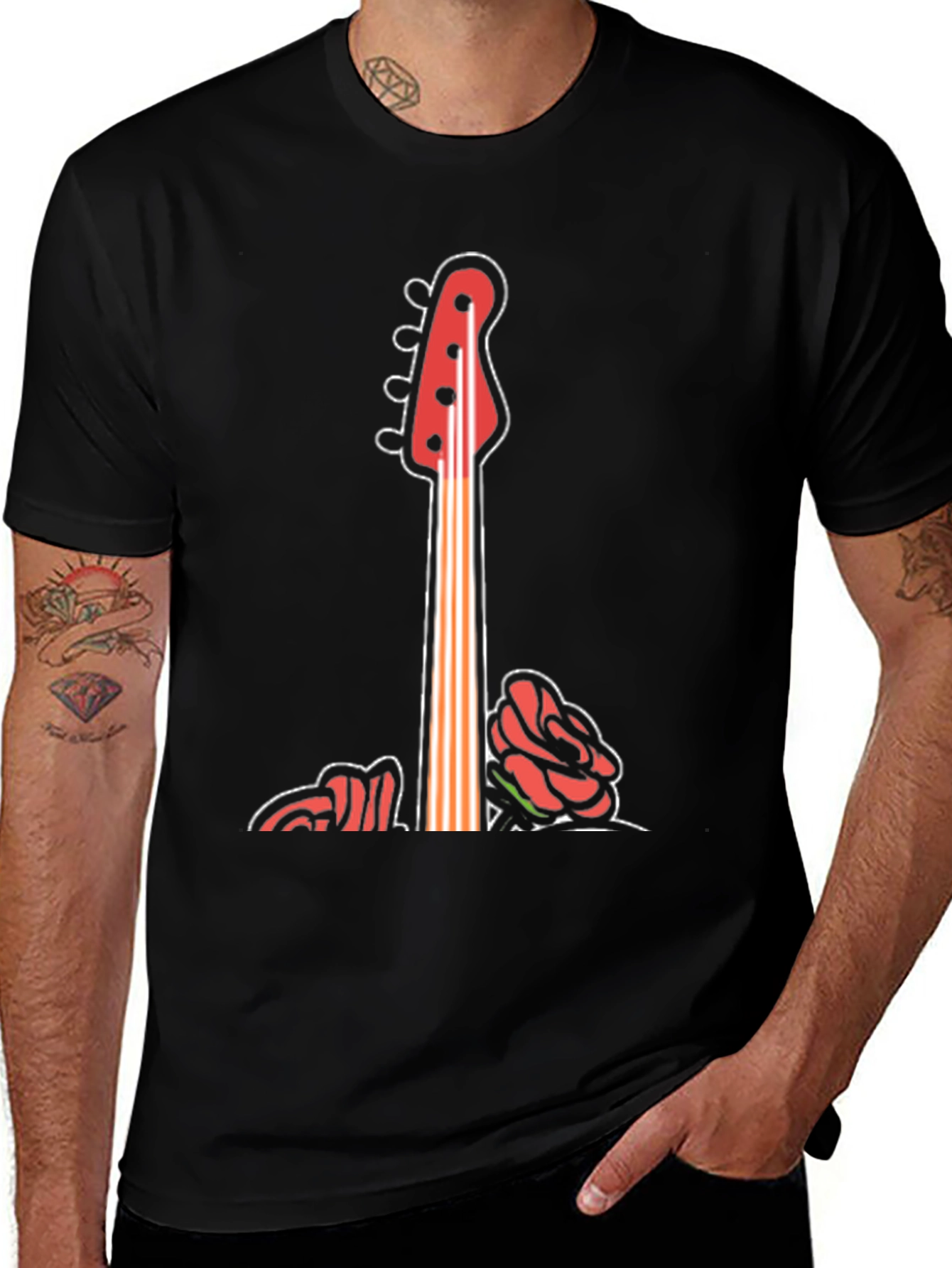 Variant 27 of Guitar & Roses Graphic Tee - Cool Band Style