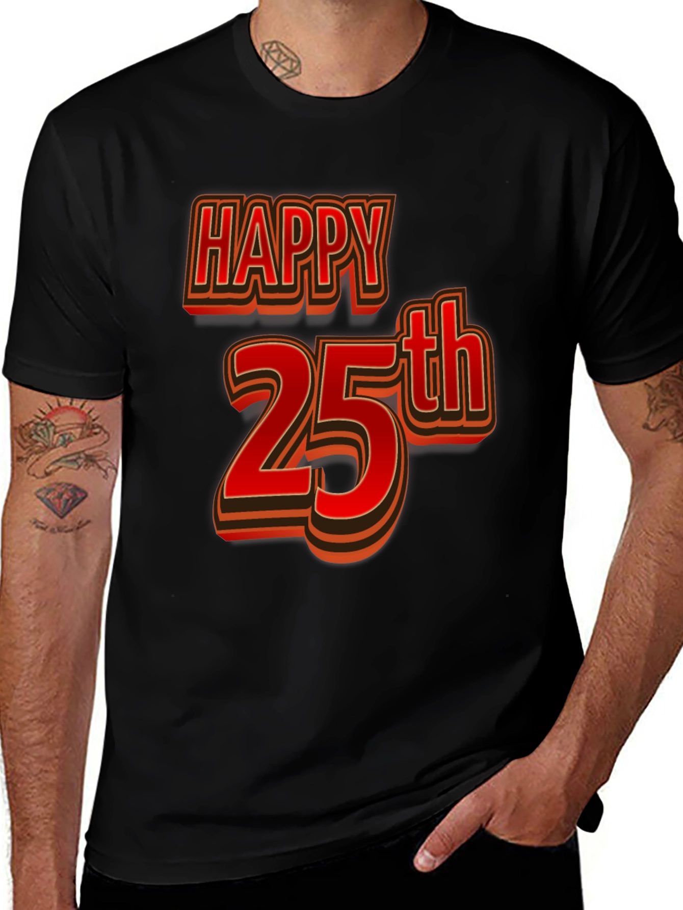 Happy 25th Birthday T-Shirt - Black Graphic Tee