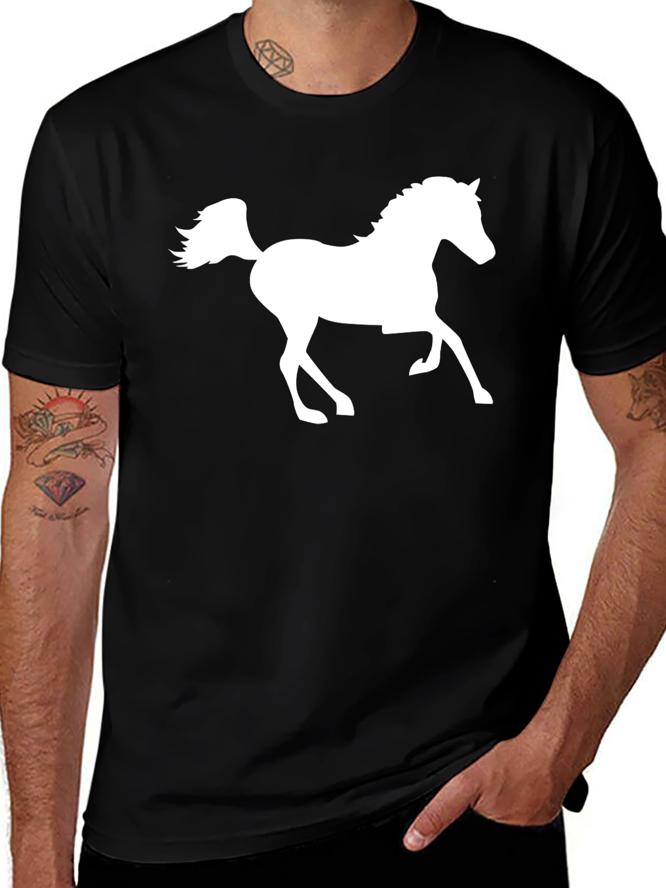Variant 4 of Black T-Shirt with White Horse Graphic