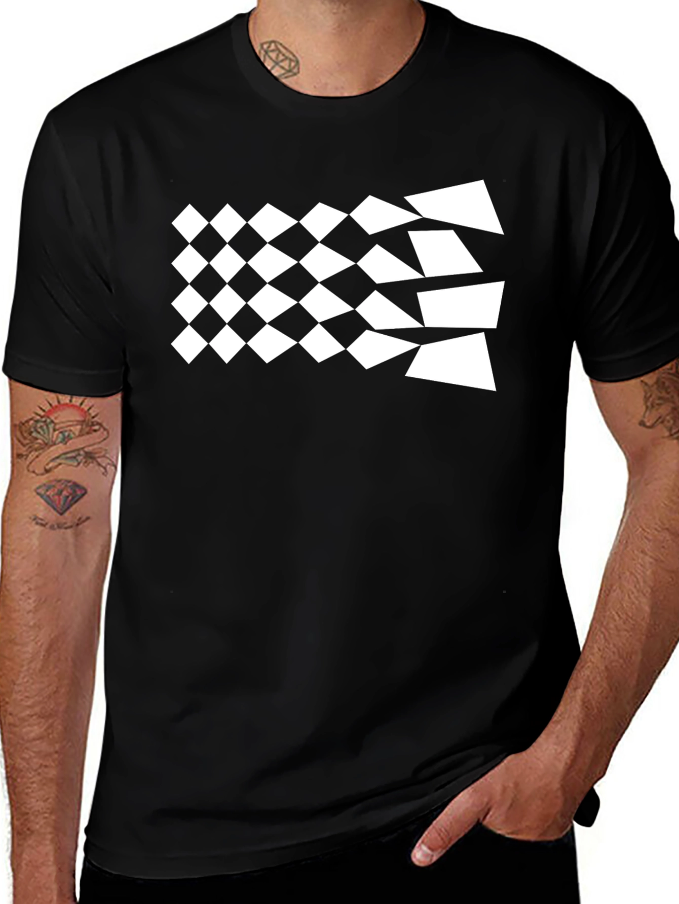 Variant 29 of Geometric Checkered Pattern Black Tee Shirt