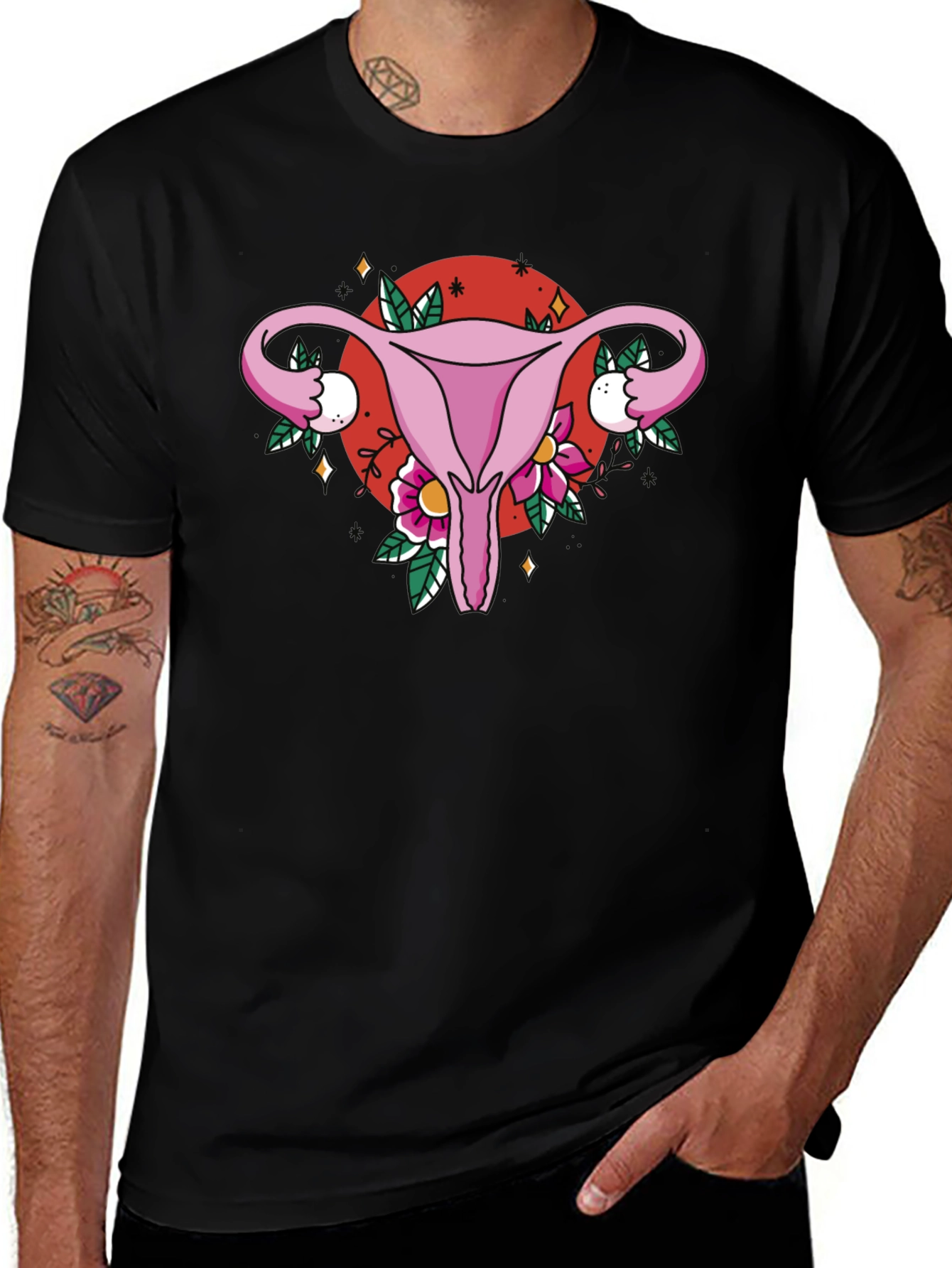 Variant 4 of Uterus Floral Graphic Tee - Black Cotton T-Shirt